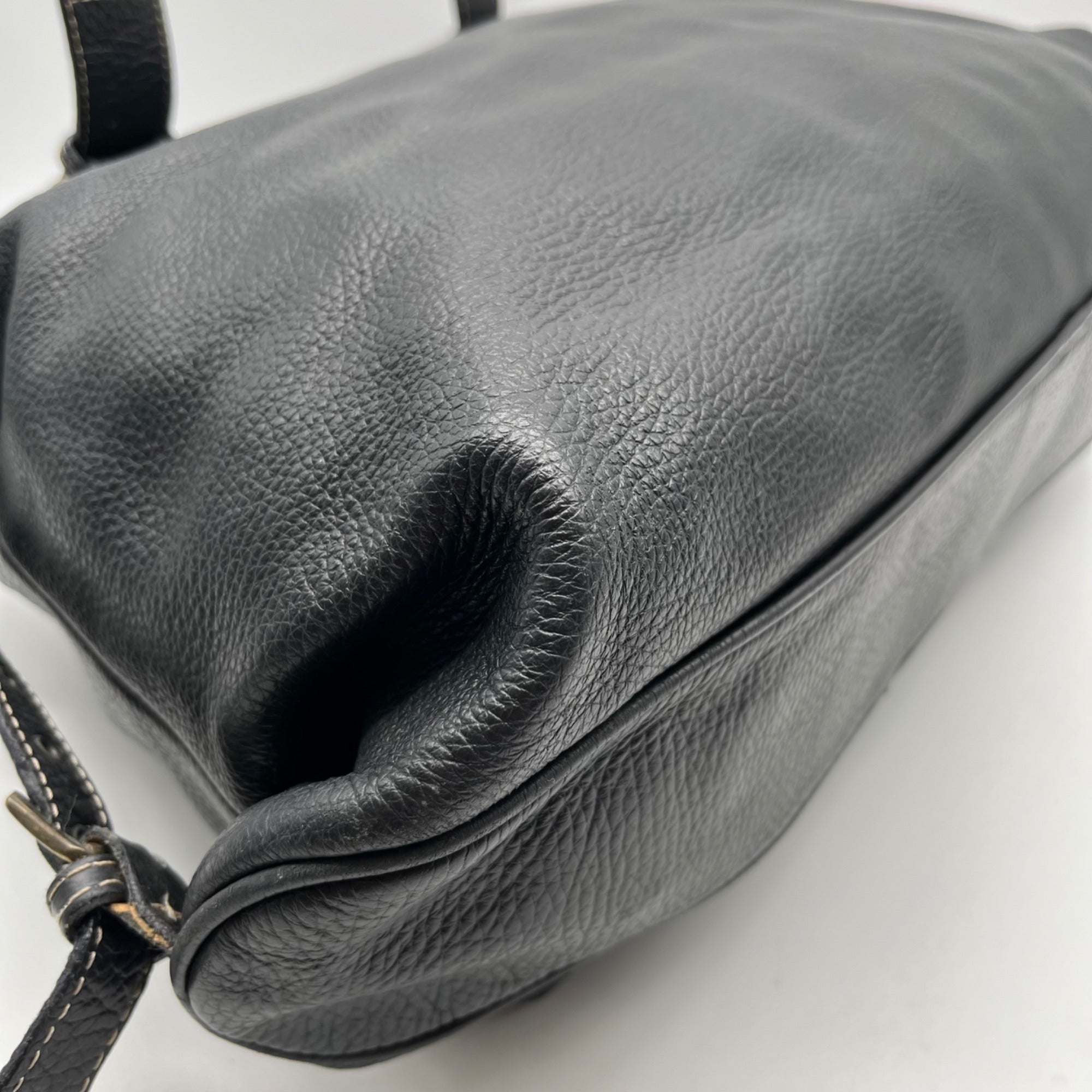 Pulicati Black Pebbled Leather Convertible Satchel Bag