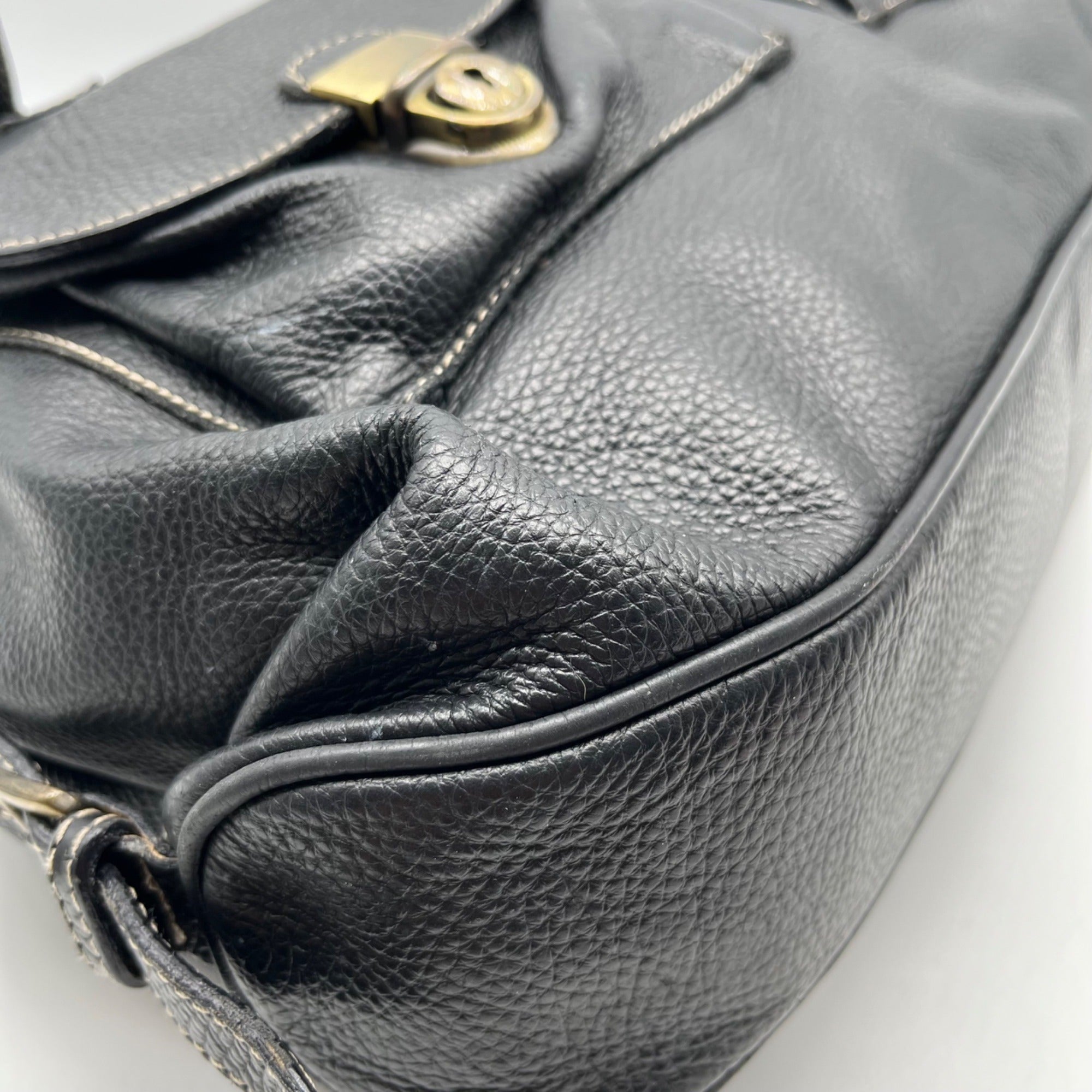 Pulicati Black Pebbled Leather Convertible Satchel Bag