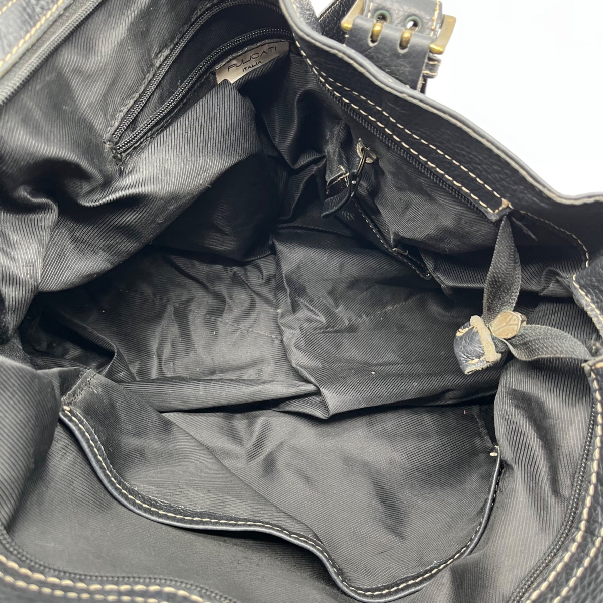 Pulicati Black Pebbled Leather Convertible Satchel Bag