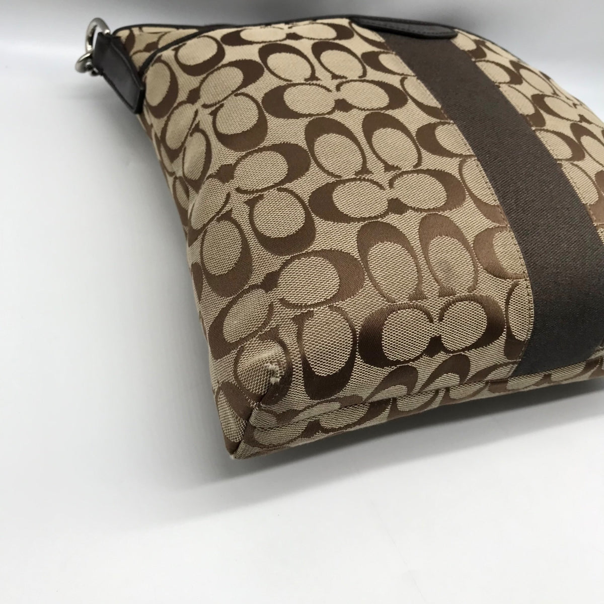 Coach Brown &amp; Tan Jacquard Canvas Signature Stripe Crossbody Bag F28502