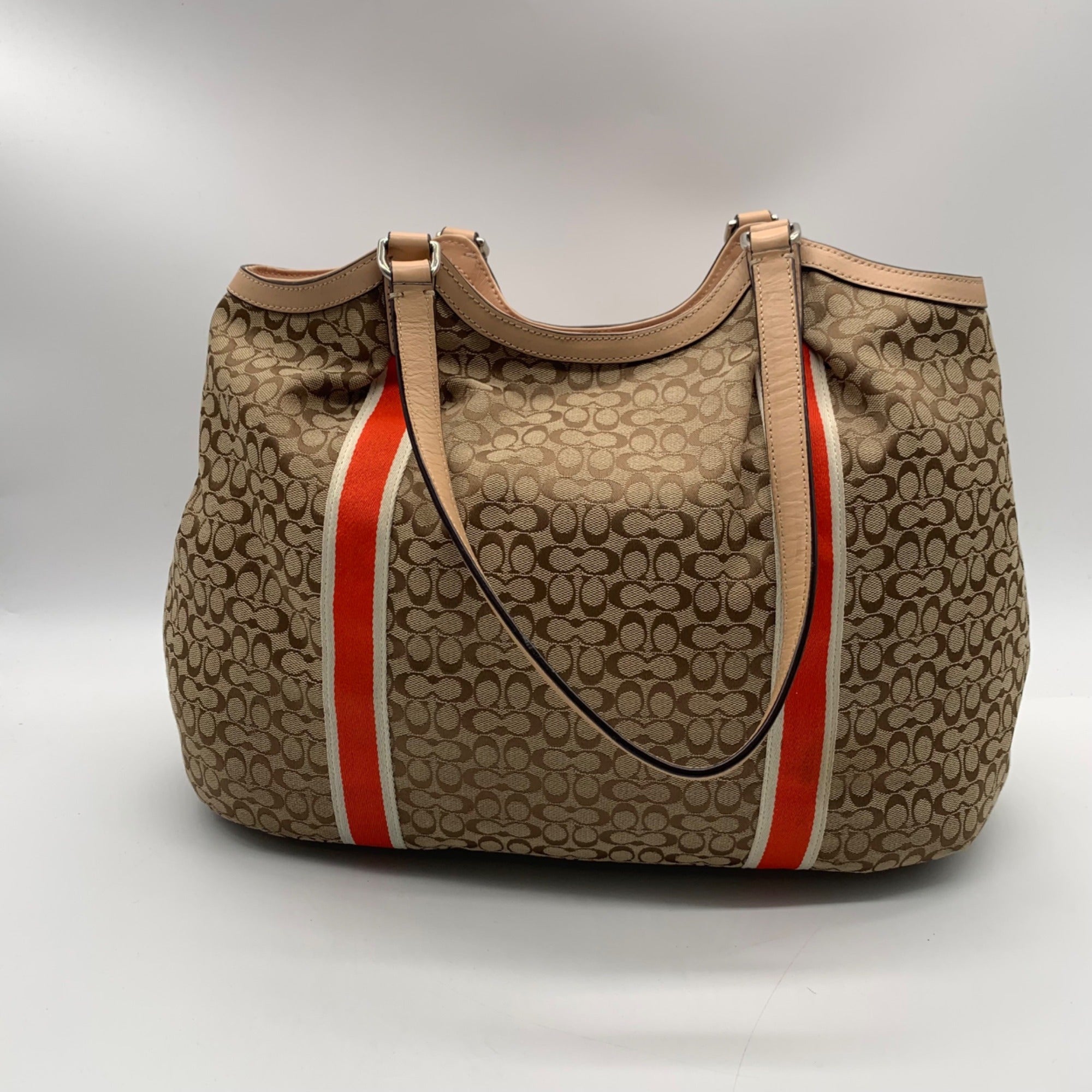 Coach Khaki Signature Stripe Devin Shoulder Bag-F26131