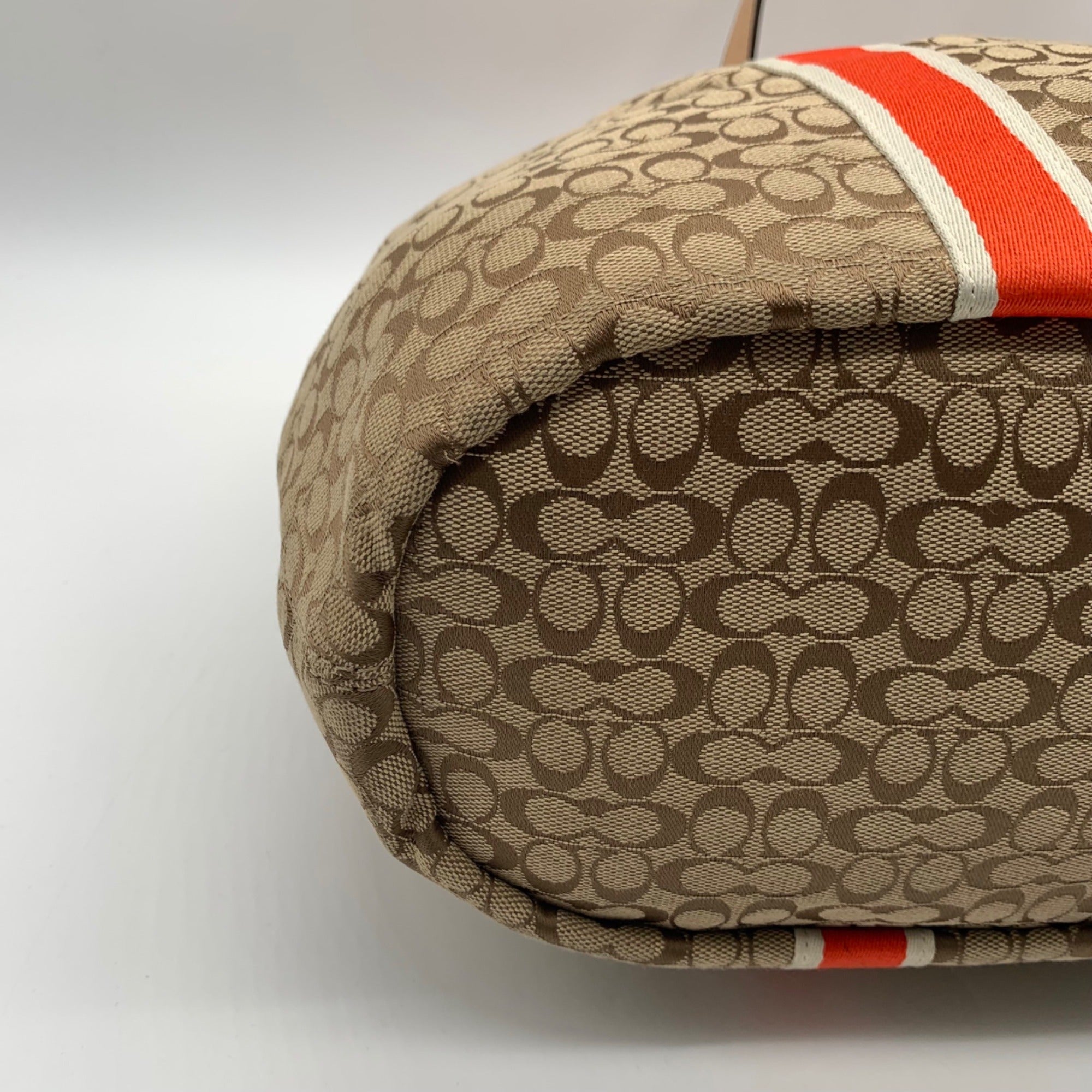 Coach Khaki Signature Stripe Devin Shoulder Bag-F26131