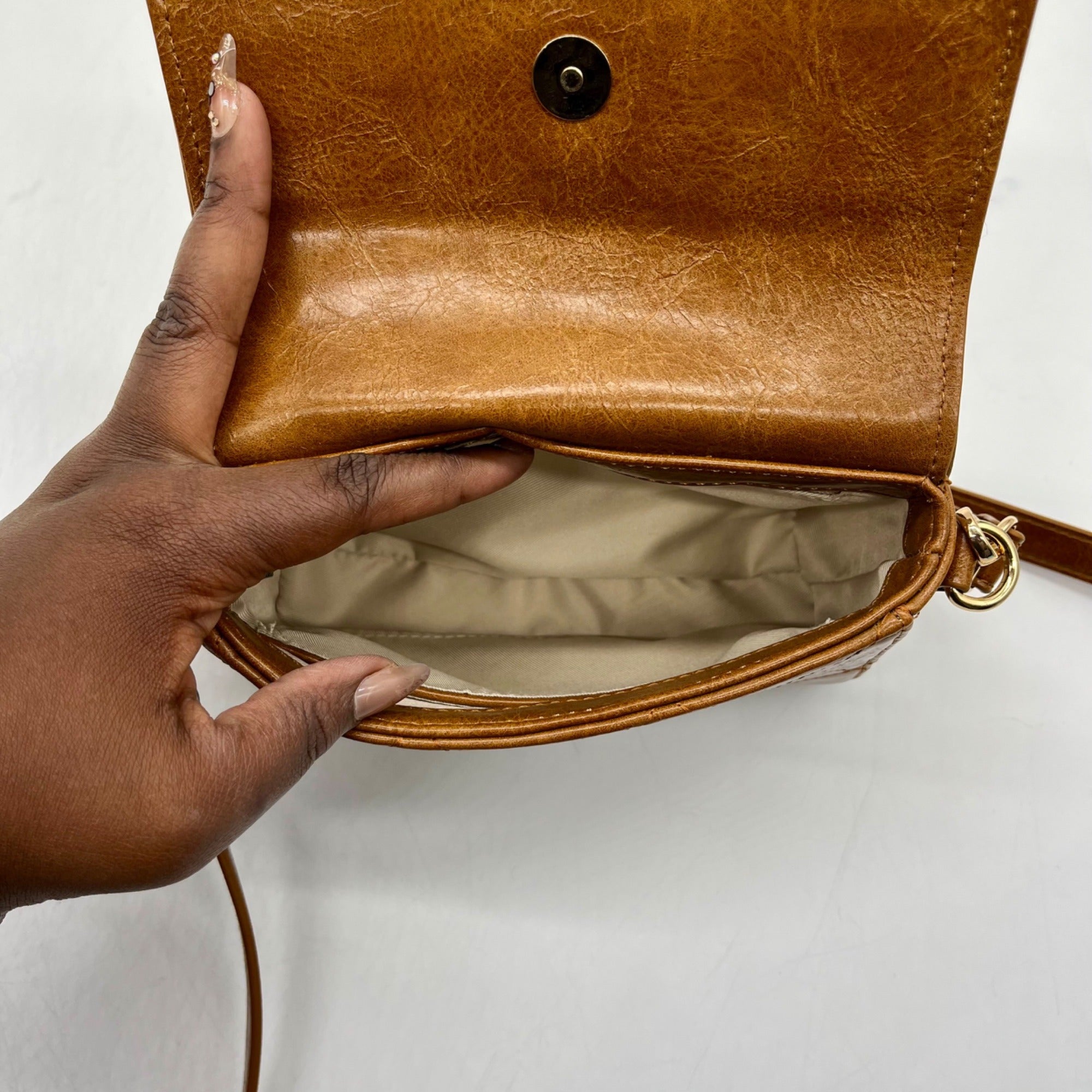 MMS Brand Brown Faux Leather Shoulder Bag