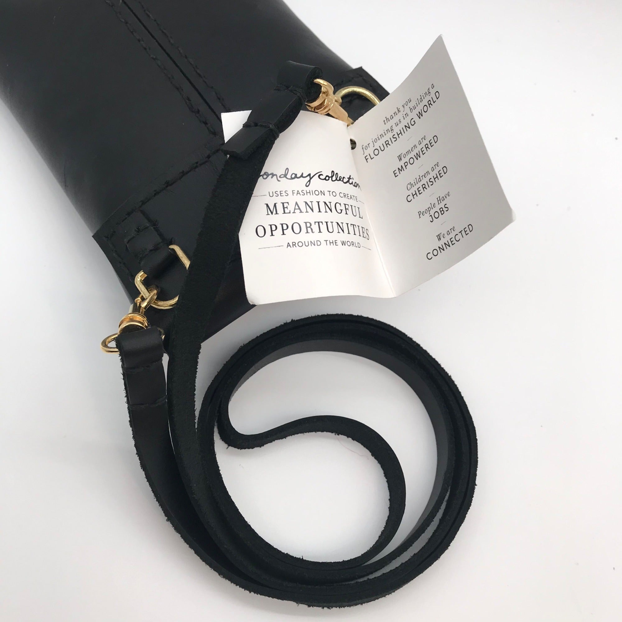 Noonday Collection Black Leather Briana Crossbody Phone Case