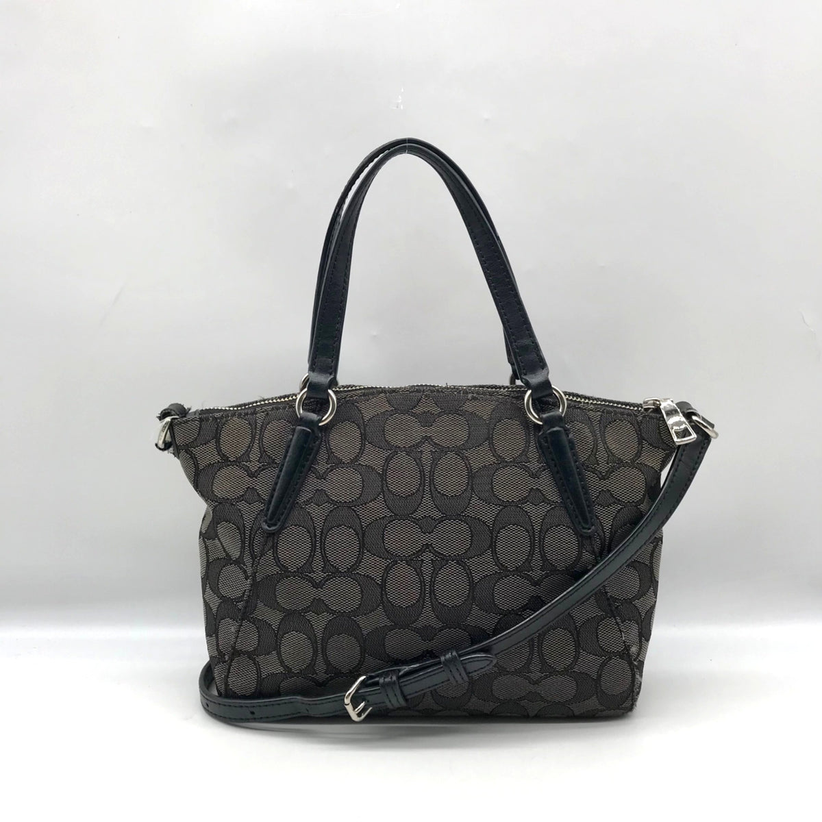 Coach Black And Grey Jacquard Canvas Mini Kelsey Satchel