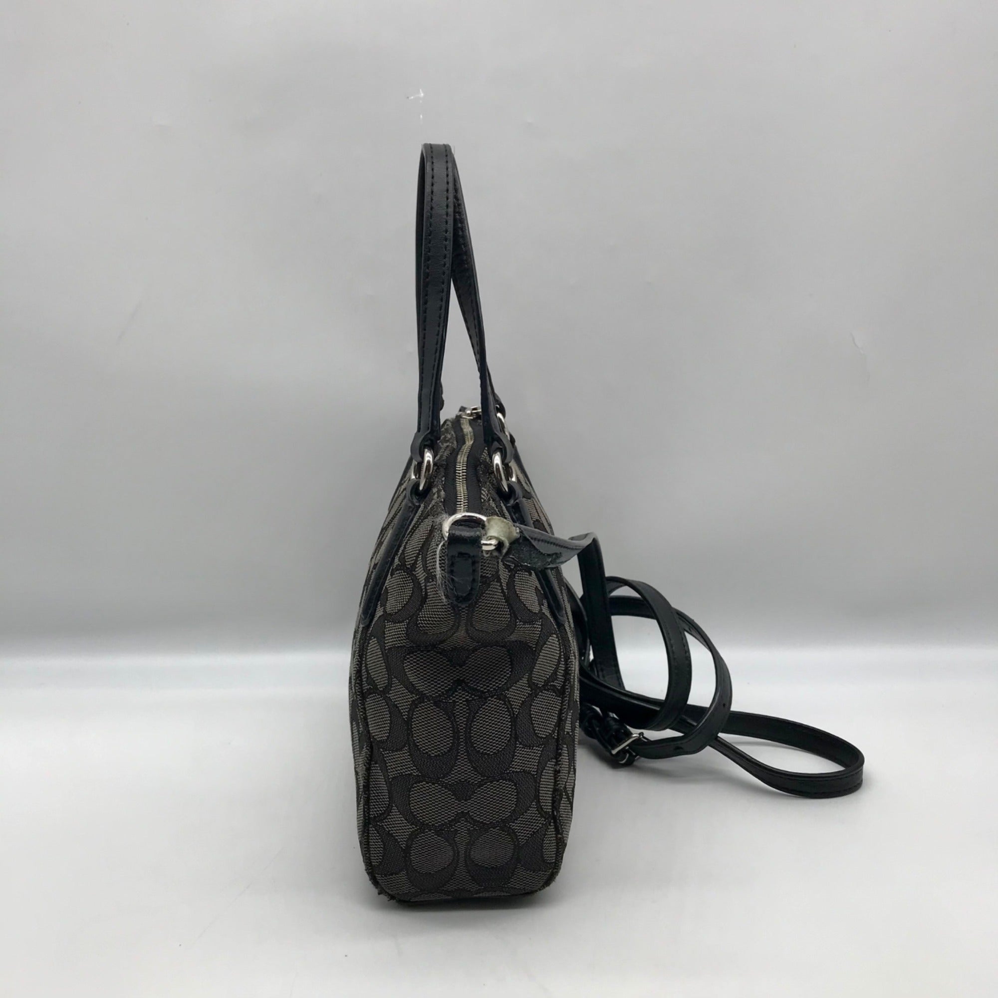 Coach Black And Grey Jacquard Canvas Mini Kelsey Satchel