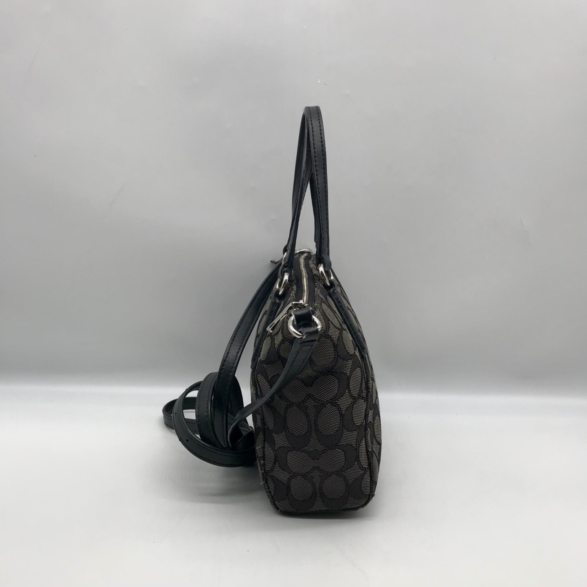 Coach Black And Grey Jacquard Canvas Mini Kelsey Satchel