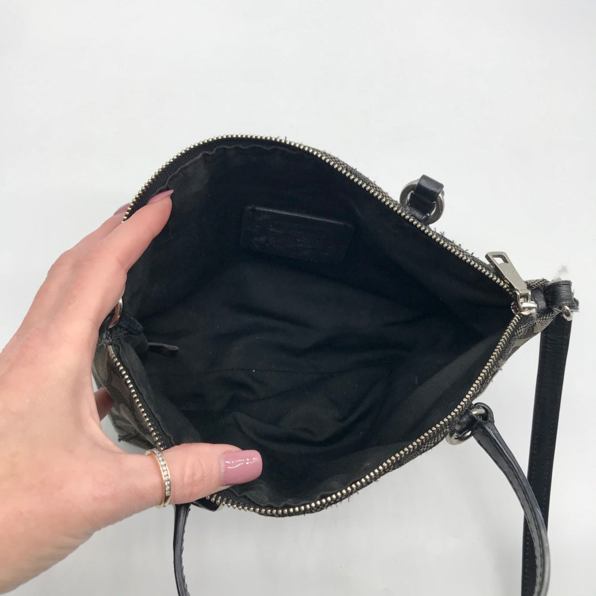 Coach Black And Grey Jacquard Canvas Mini Kelsey Satchel
