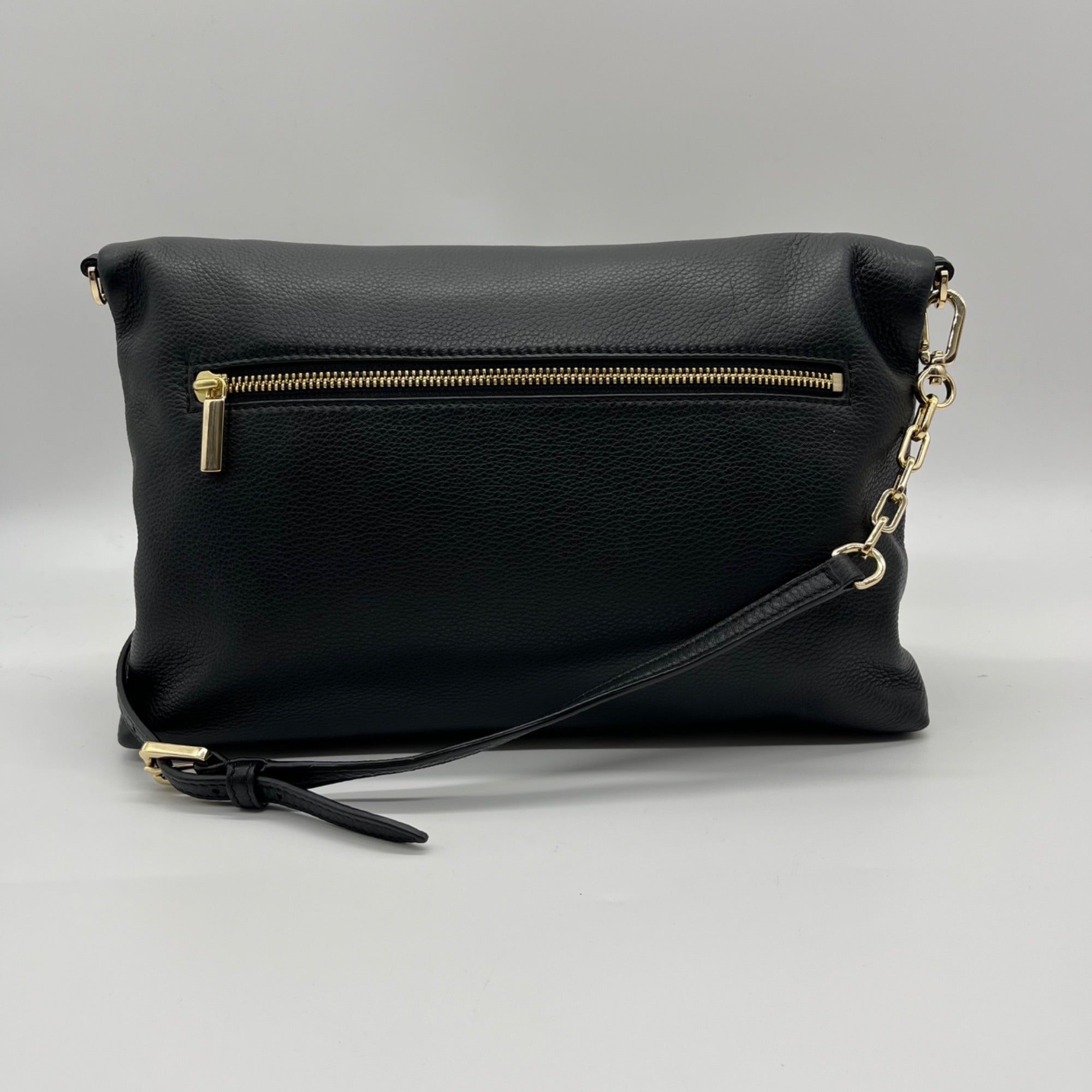 Tory Burch Black Pebbled Leather Bombe Fold-Over Clutch/Crossbody Bag