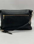 Tory Burch Black Pebbled Leather Bombe Fold-Over Clutch/Crossbody Bag
