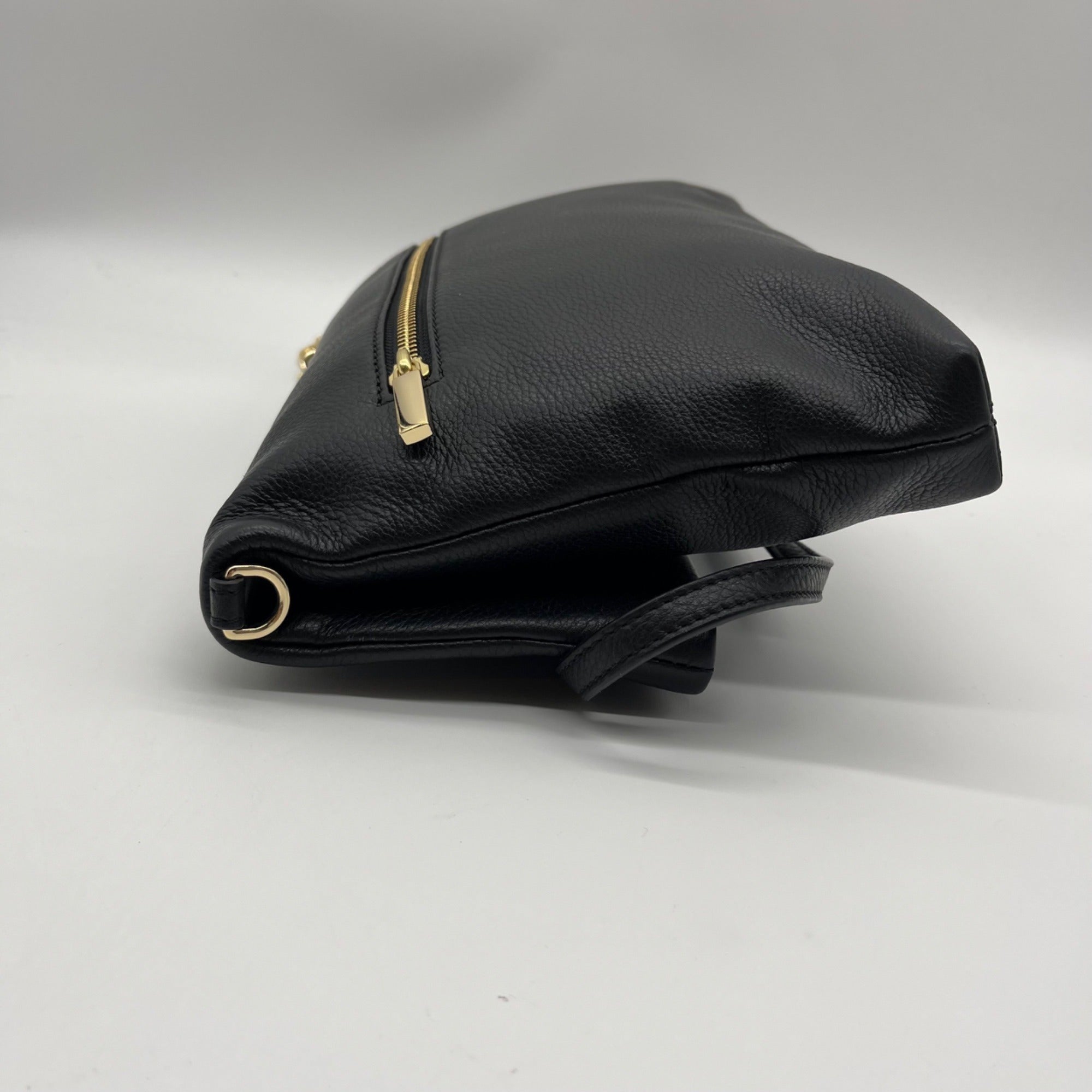 Tory Burch Black Pebbled Leather Bombe Fold-Over Clutch/Crossbody Bag