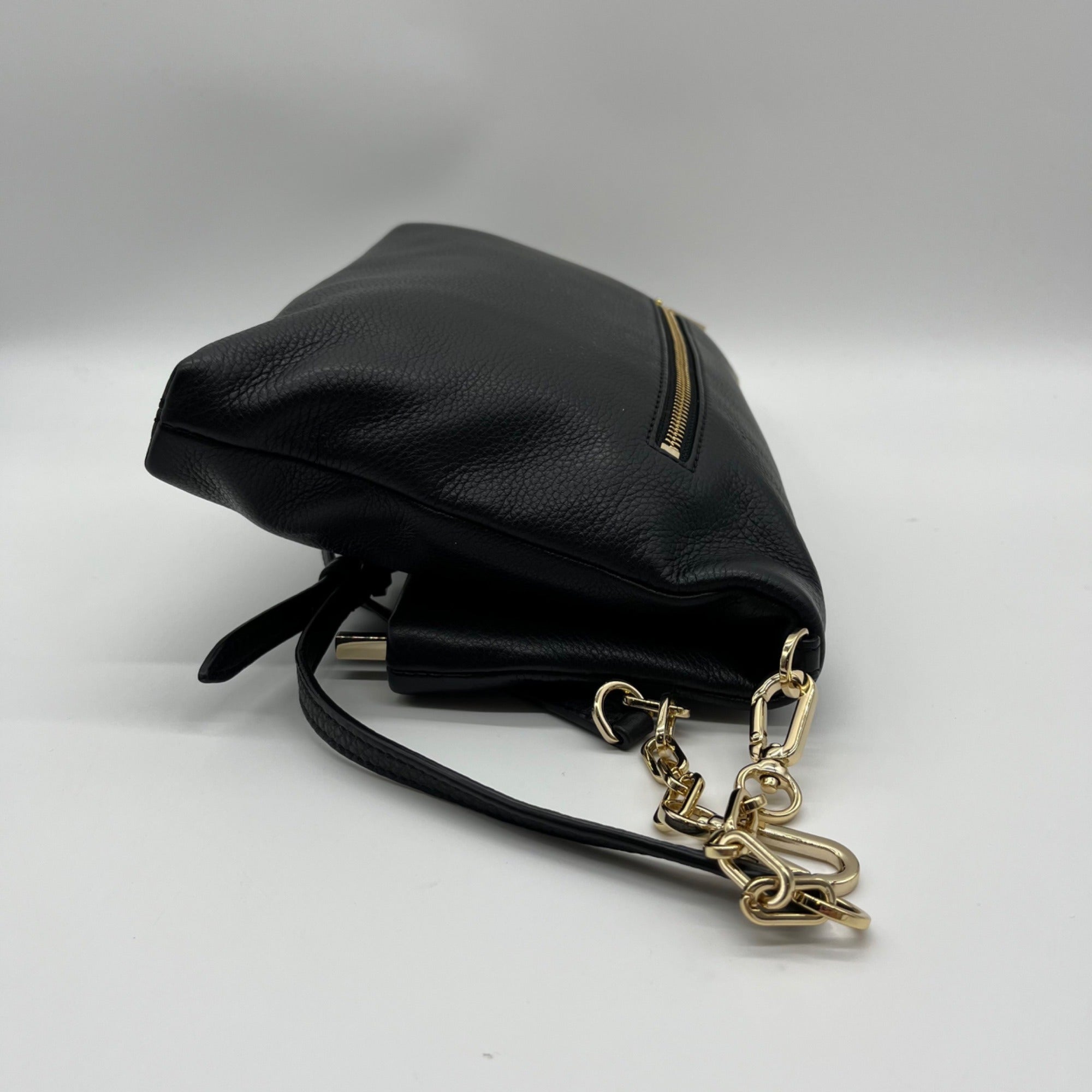 Tory Burch Black Pebbled Leather Bombe Fold-Over Clutch/Crossbody Bag