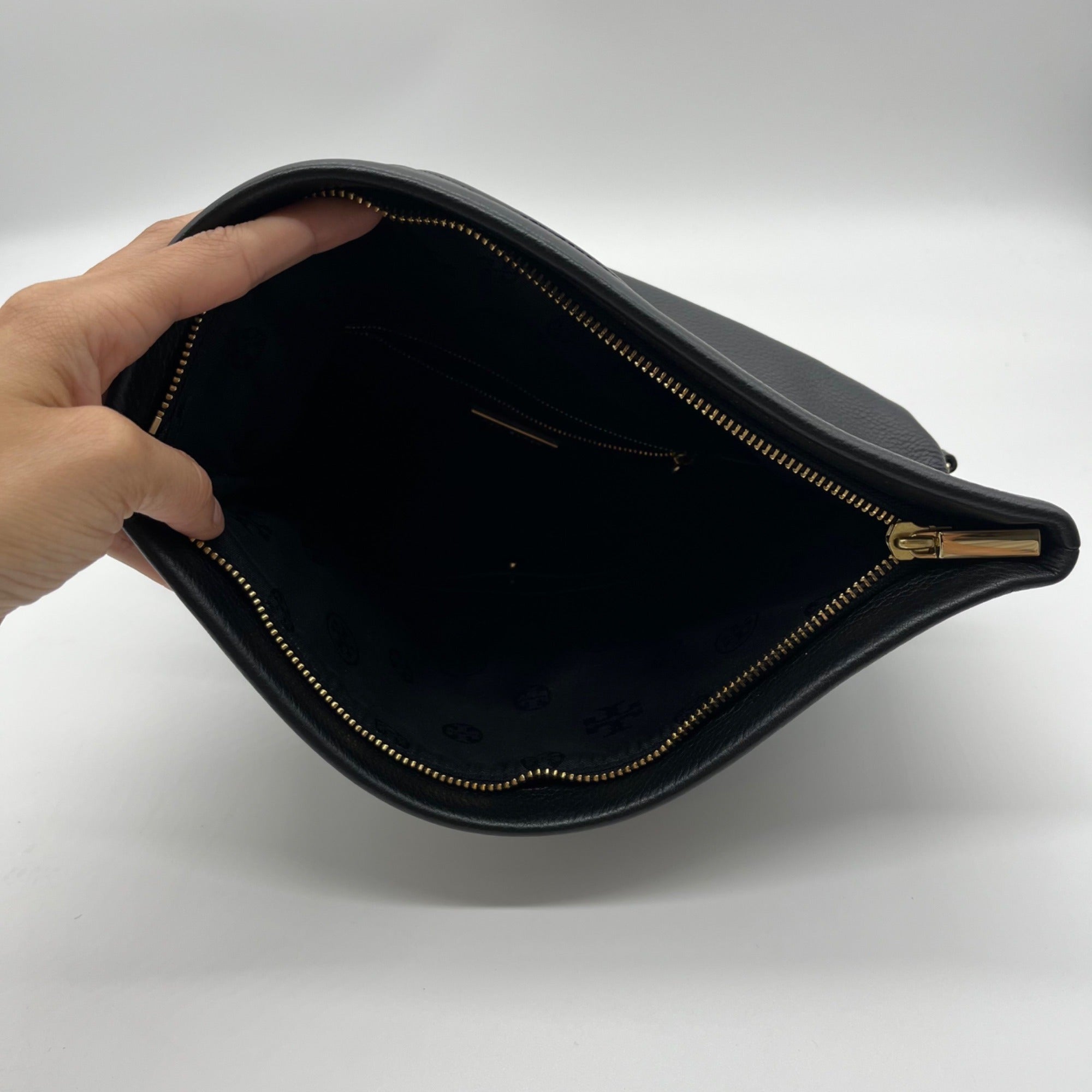 Tory Burch Black Pebbled Leather Bombe Fold-Over Clutch/Crossbody Bag