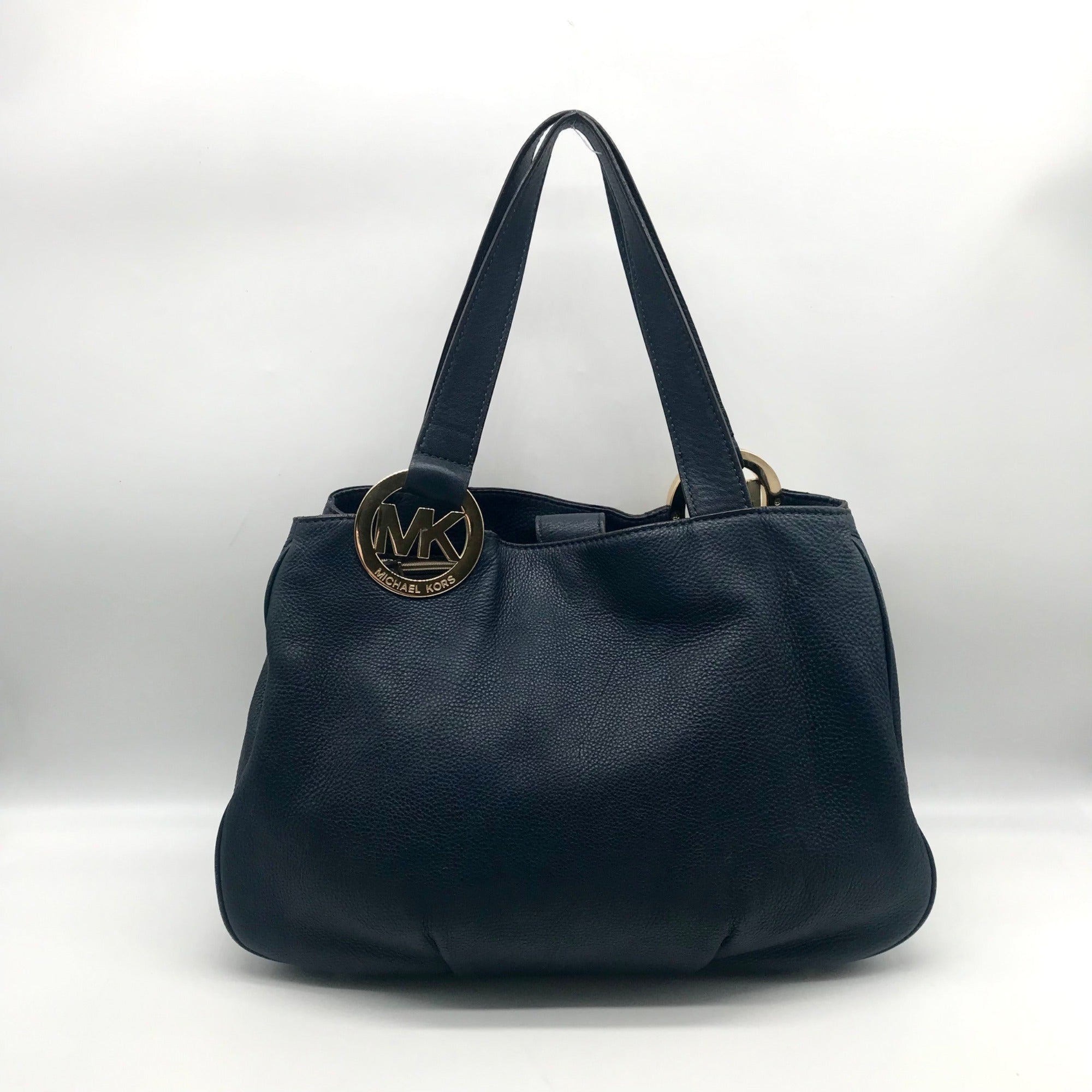 Michael Kors Navy Blue Pebbled Leather Fulton East West Tote