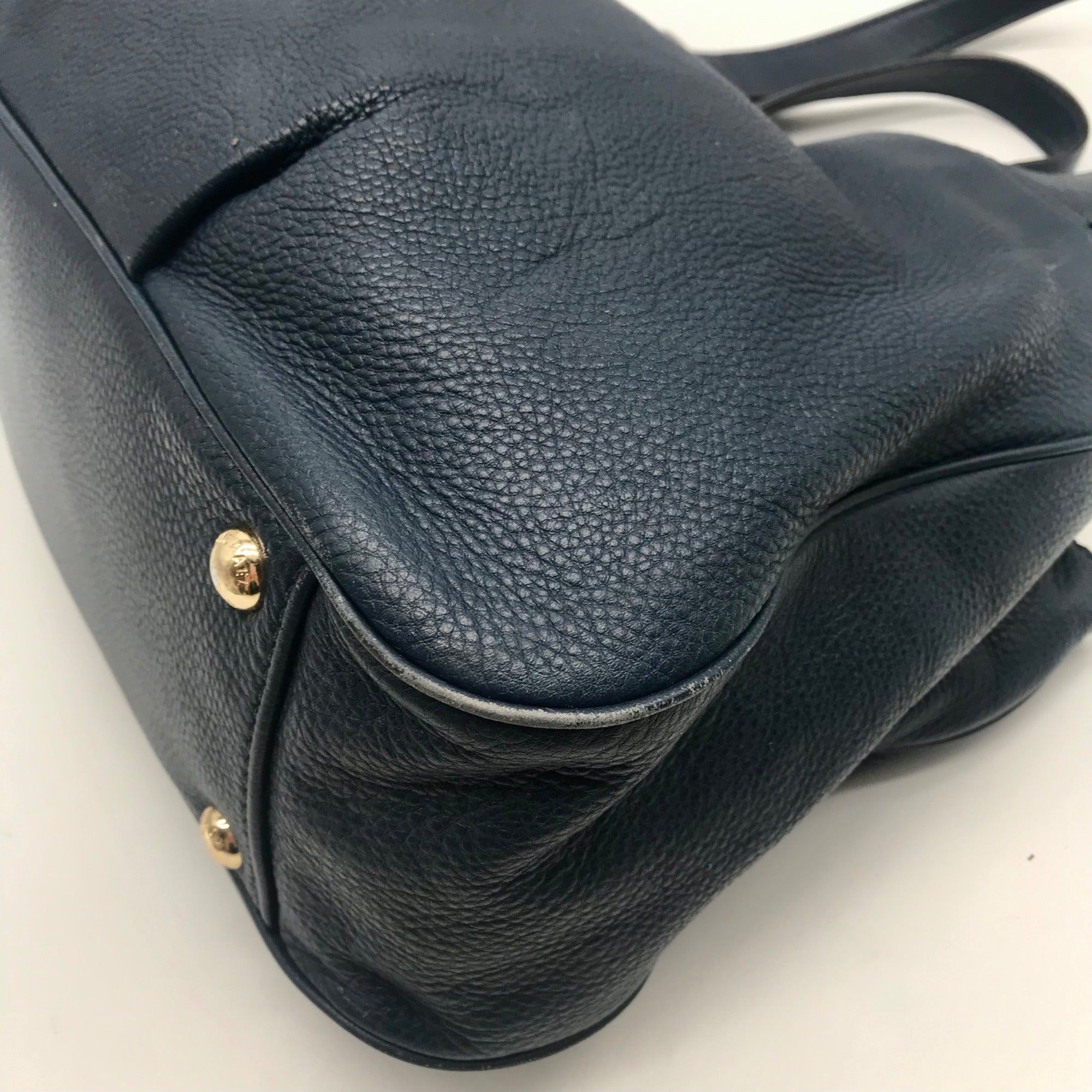 Michael Kors Navy Blue Pebbled Leather Fulton East West Tote