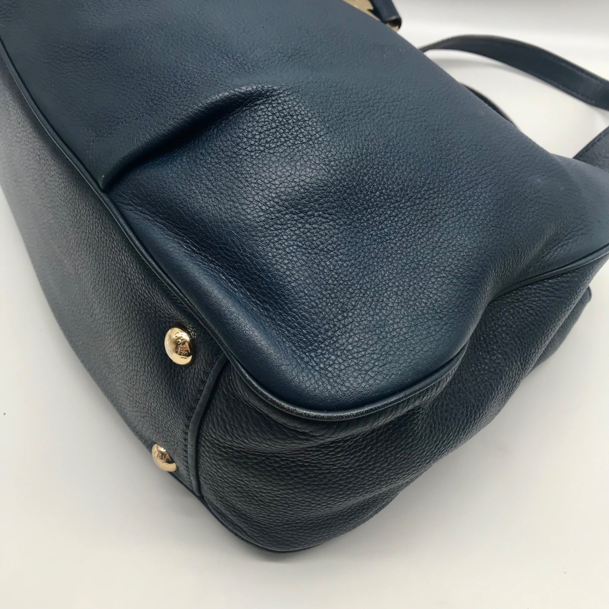 Michael Kors Navy Blue Pebbled Leather Fulton East West Tote