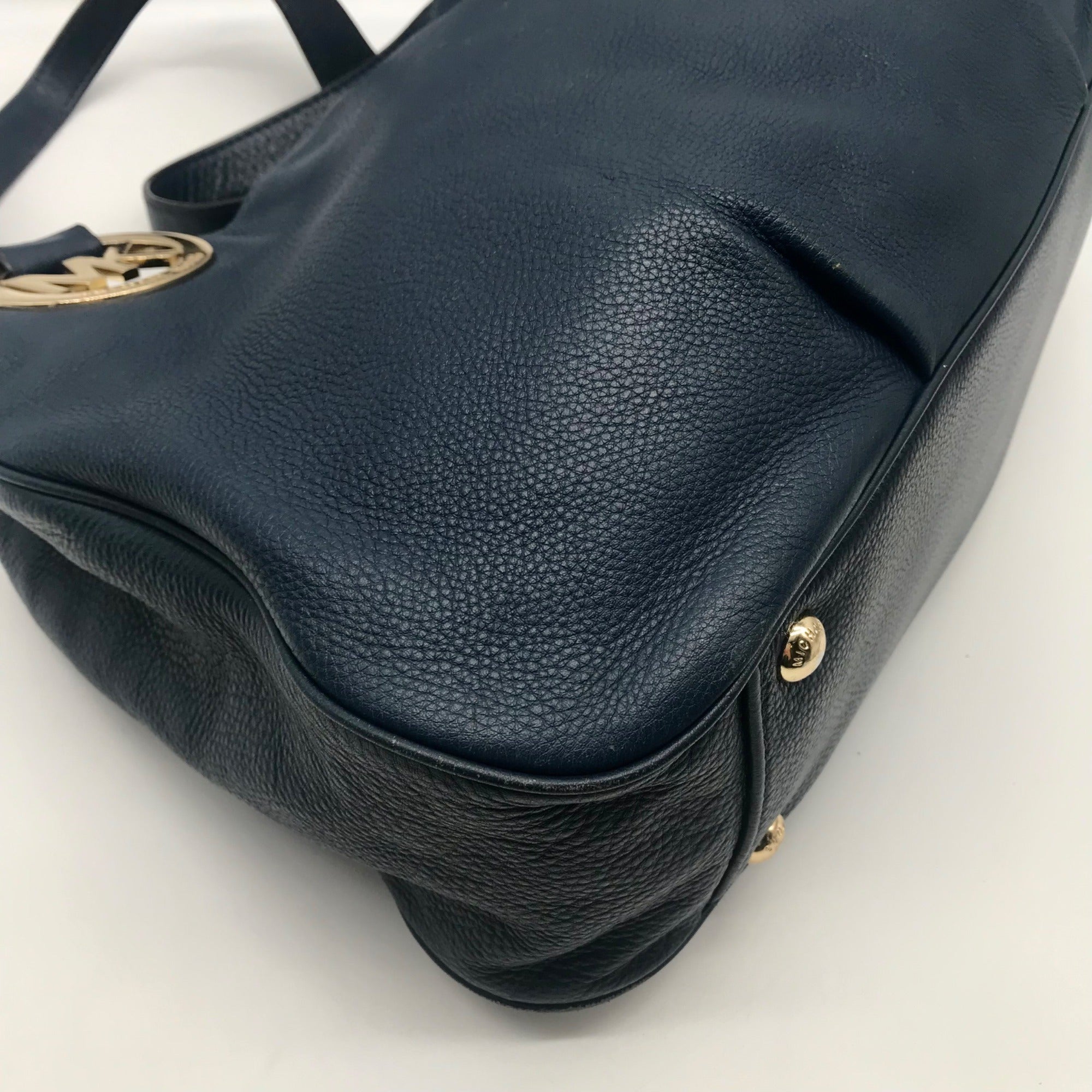 Michael Kors Navy Blue Pebbled Leather Fulton East West Tote
