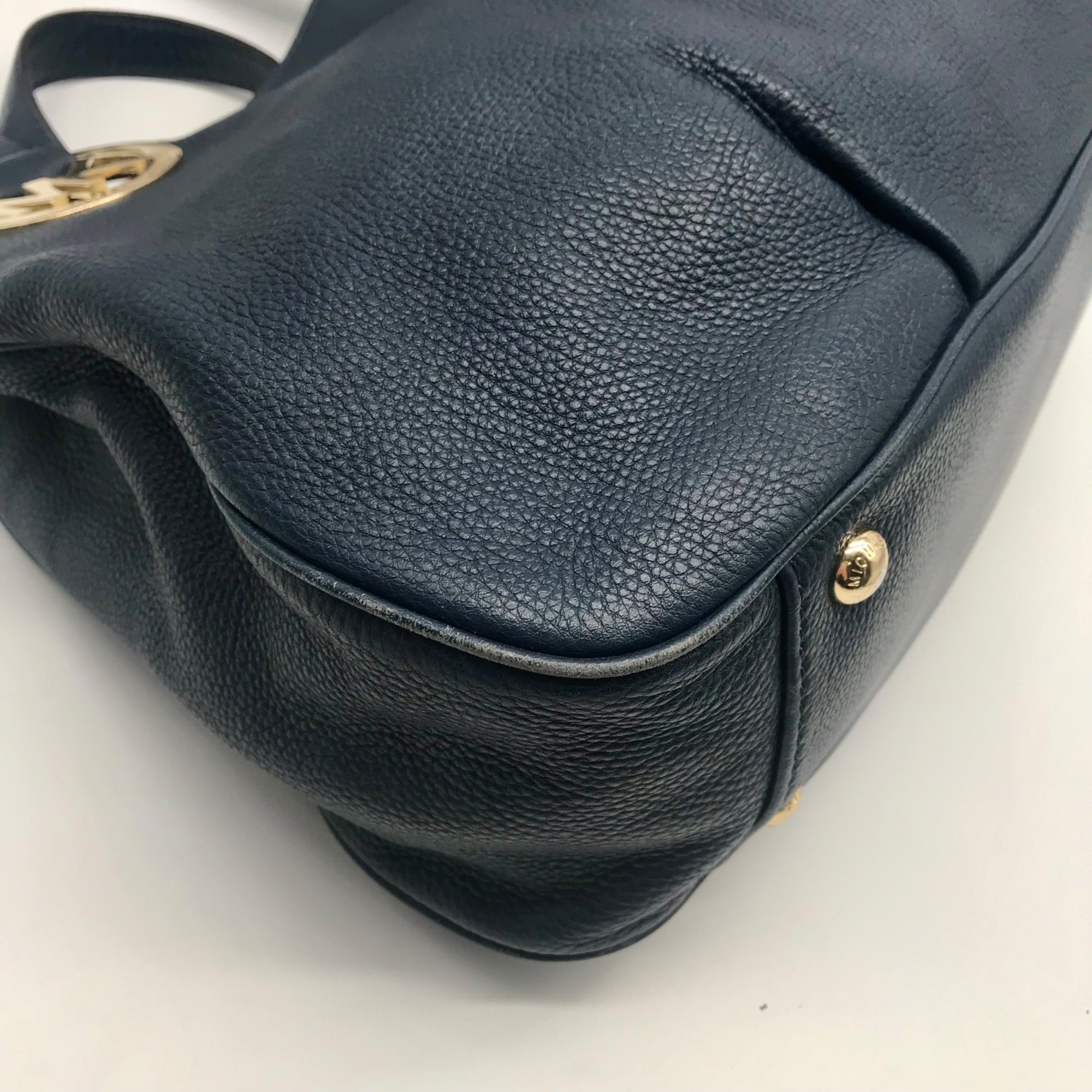 Michael Kors Navy Blue Pebbled Leather Fulton East West Tote