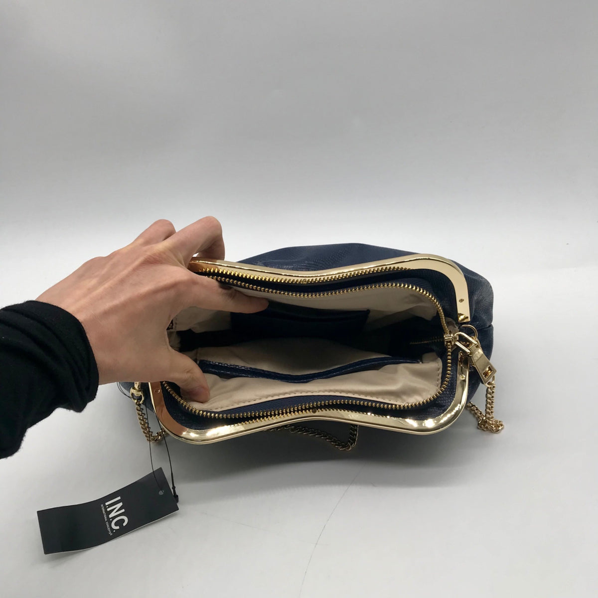 I.N.C. Navy Blue Faux Leather-Reptile Crossbody Bag
