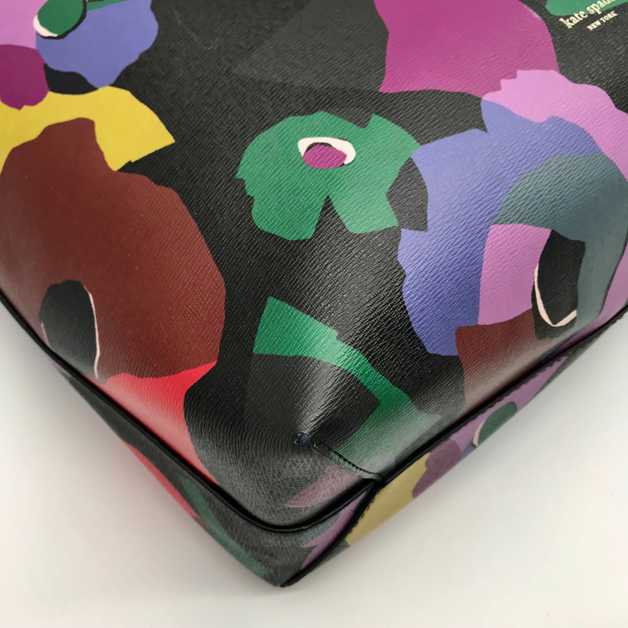Kate Spade Black Leather Molly Floral Collage Tote Bag