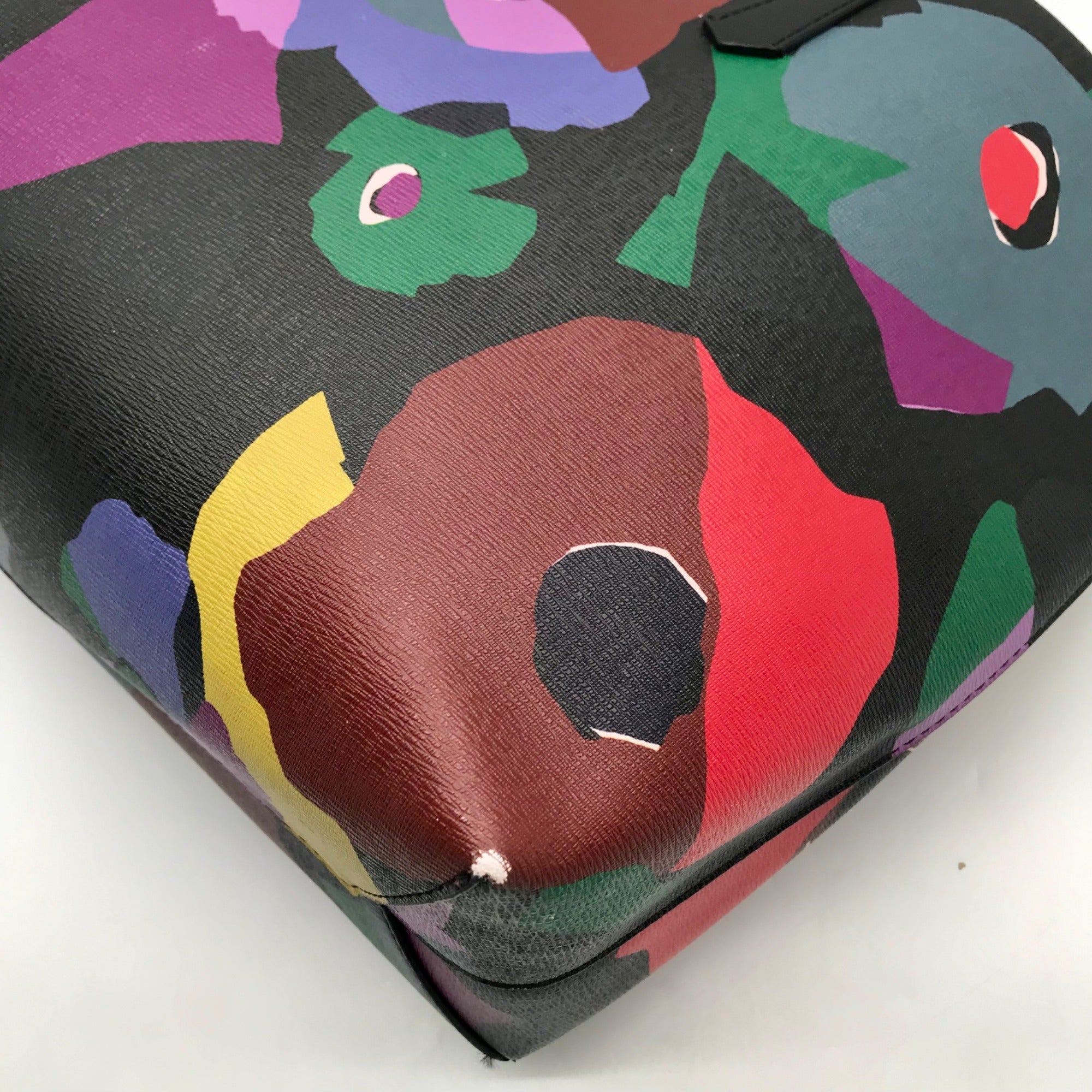 Kate Spade Black Leather Molly Floral Collage Tote Bag