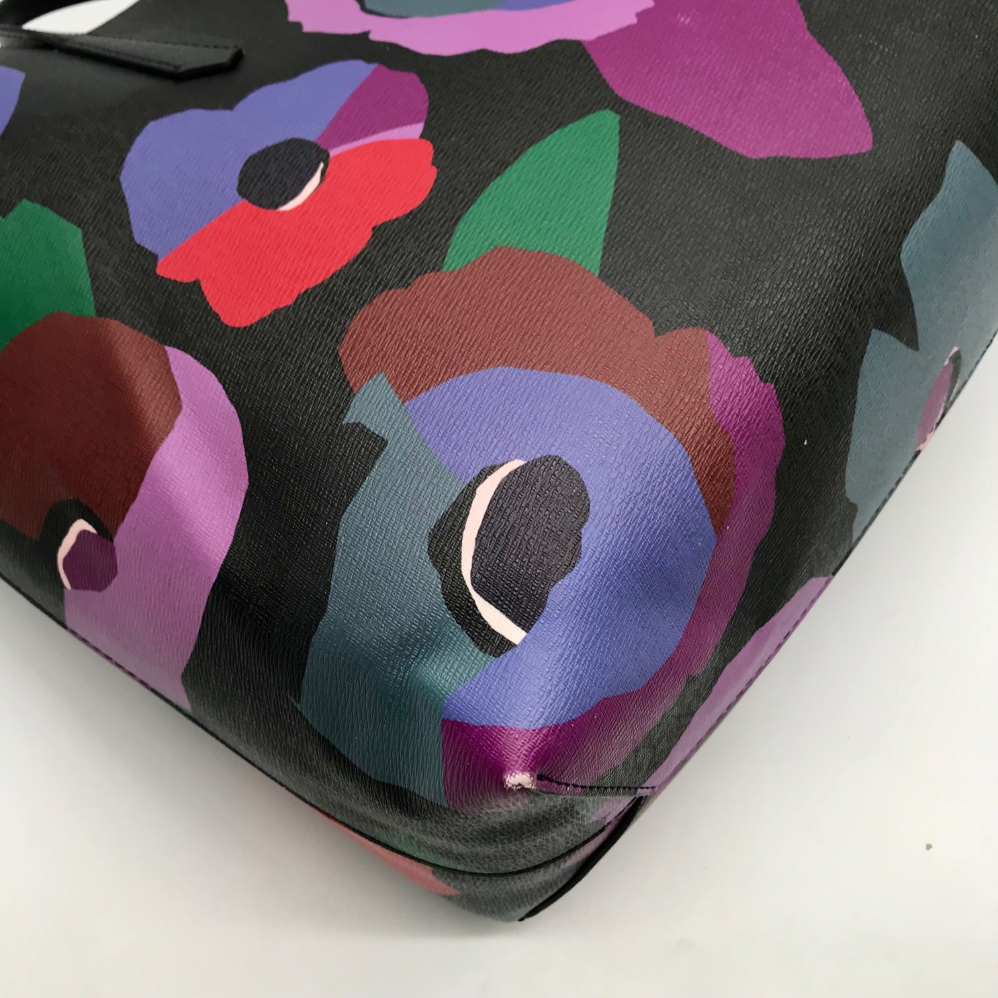 Kate Spade Black Leather Molly Floral Collage Tote Bag