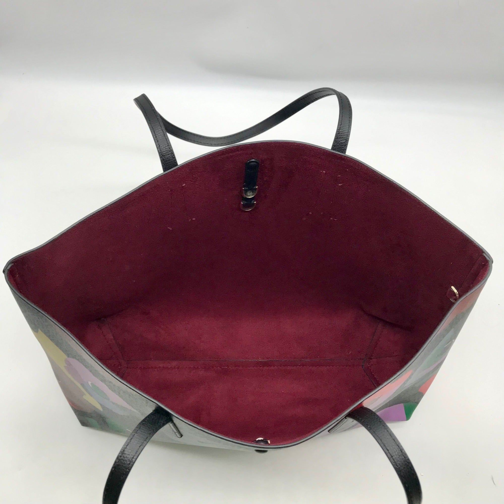 Kate Spade Black Leather Molly Floral Collage Tote Bag