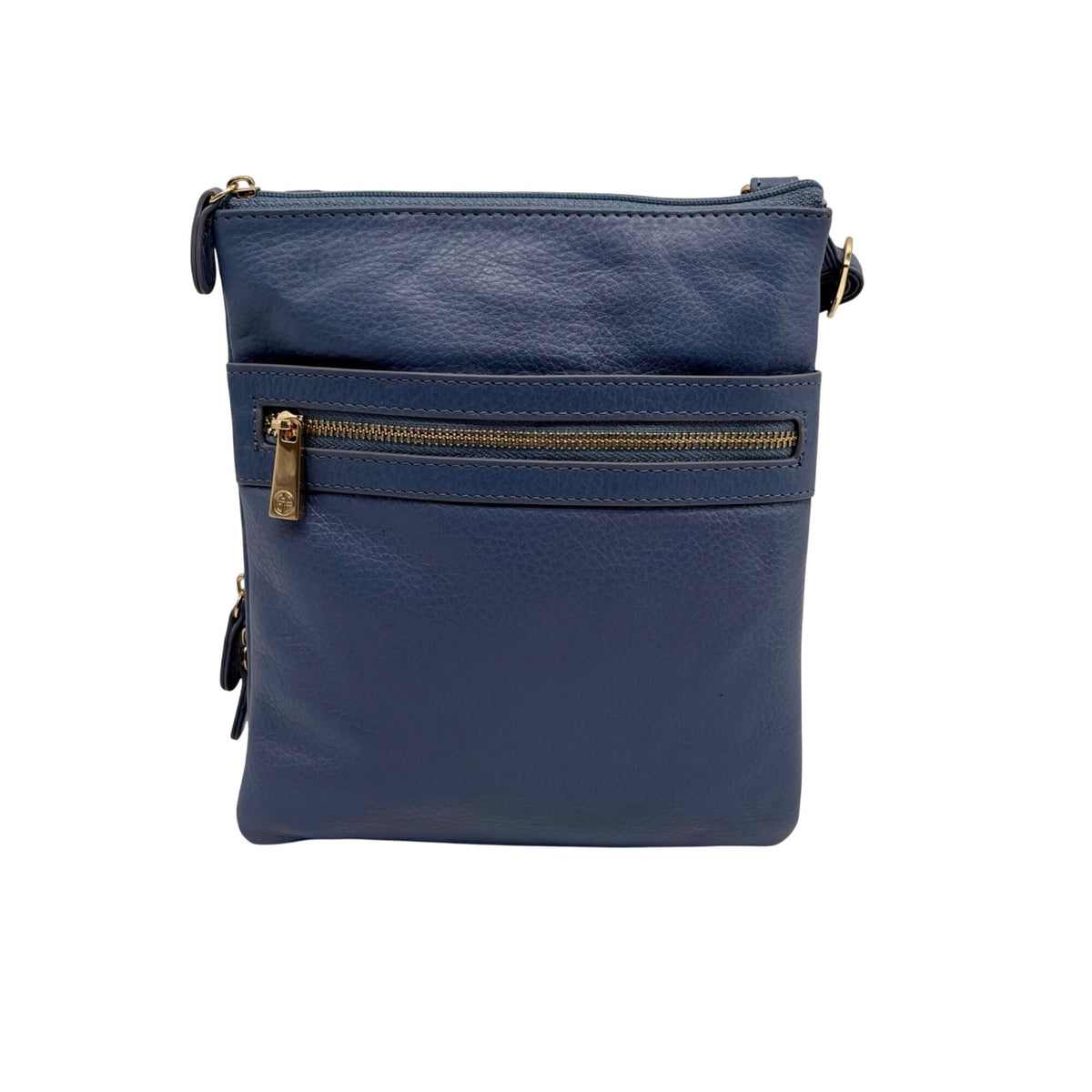 Giani Bernini Blue Pebble Leather Triple Zip Dasher Crossbody Bag
