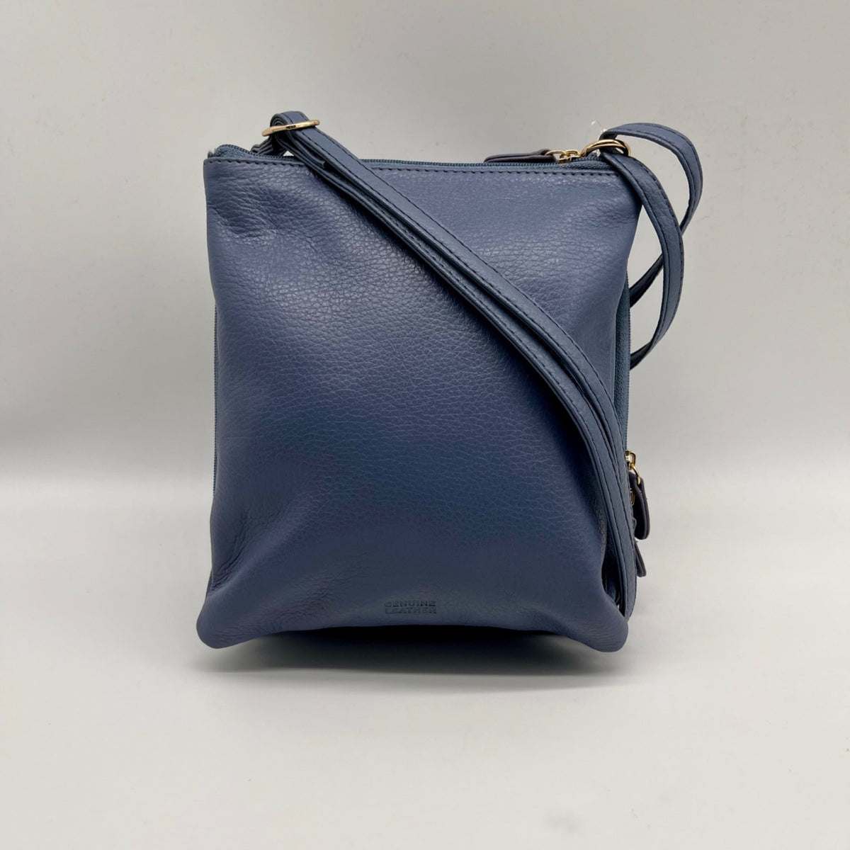 Giani Bernini Blue Pebble Leather Triple Zip Dasher Crossbody Bag