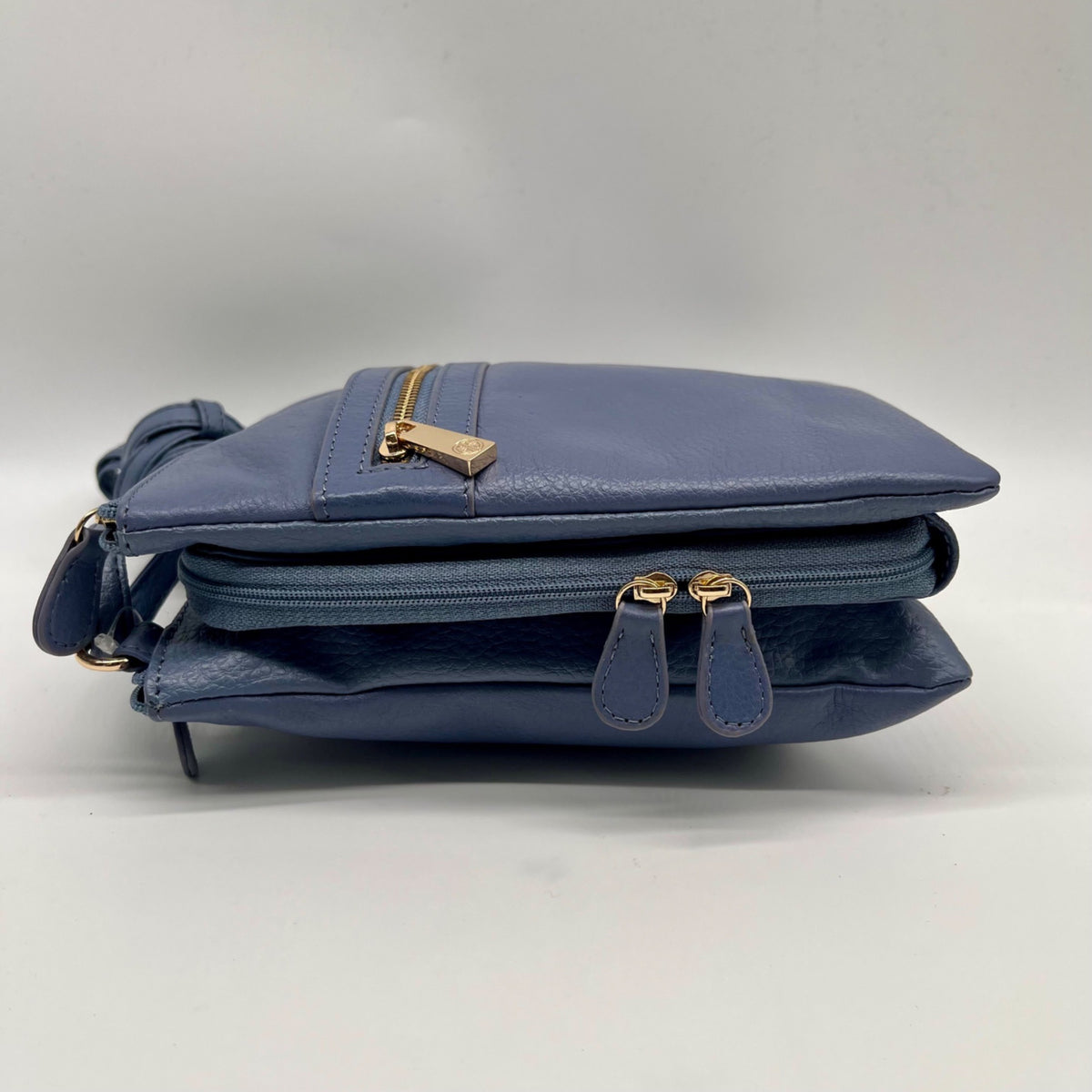 Giani Bernini Blue Pebble Leather Triple Zip Dasher Crossbody Bag