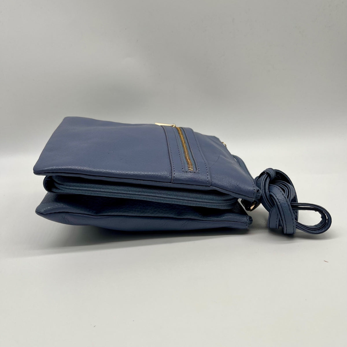 Giani Bernini Blue Pebble Leather Triple Zip Dasher Crossbody Bag