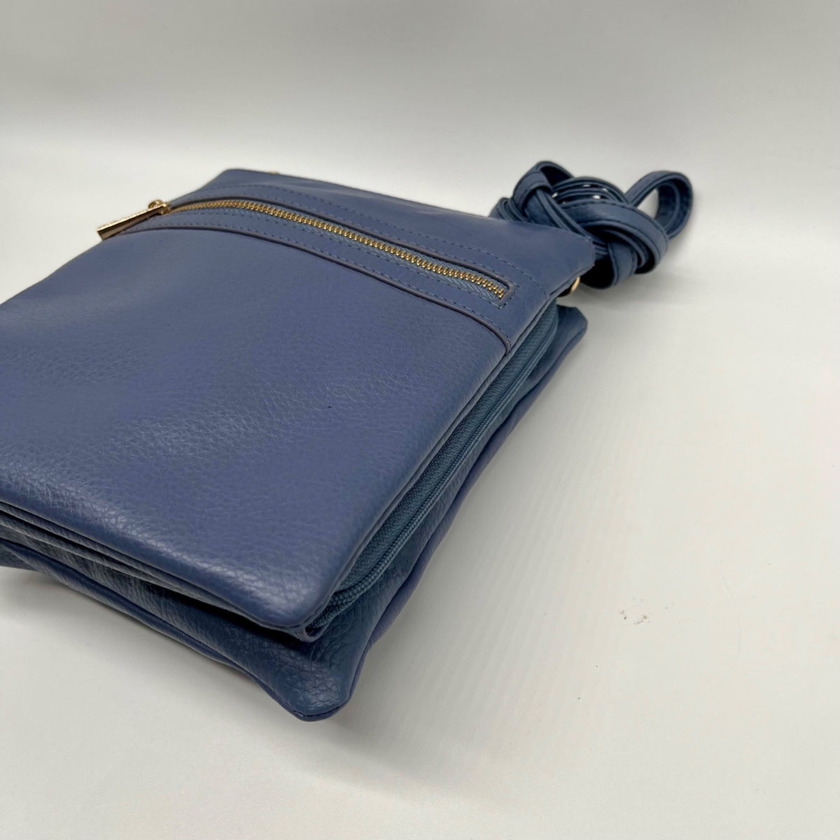 Giani Bernini Blue Pebble Leather Triple Zip Dasher Crossbody Bag