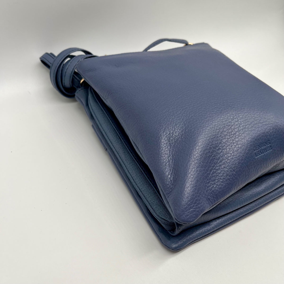 Giani Bernini Blue Pebble Leather Triple Zip Dasher Crossbody Bag