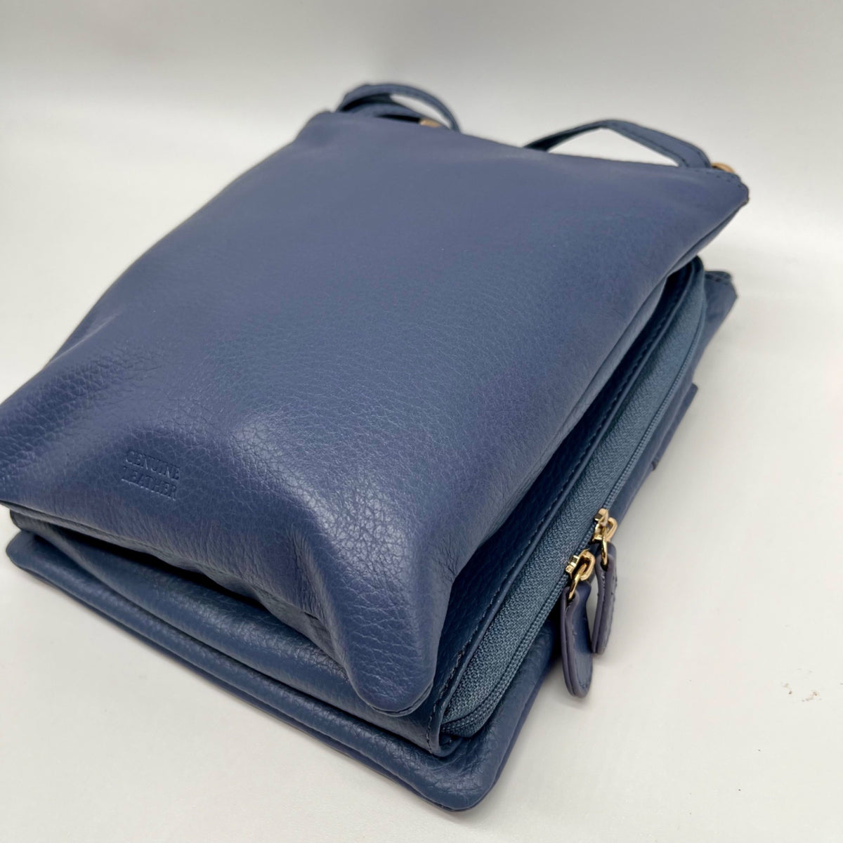Giani Bernini Blue Pebble Leather Triple Zip Dasher Crossbody Bag