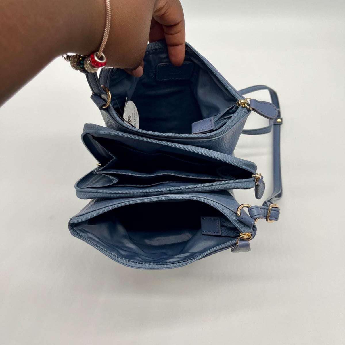 Giani Bernini Blue Pebble Leather Triple Zip Dasher Crossbody Bag