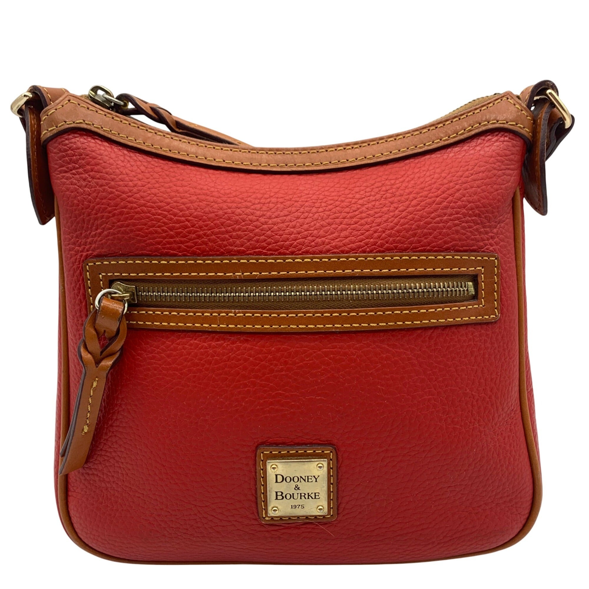 Dooney &amp; Bourke Red &amp; Brown Pebbled Grain Pocket Crossbody