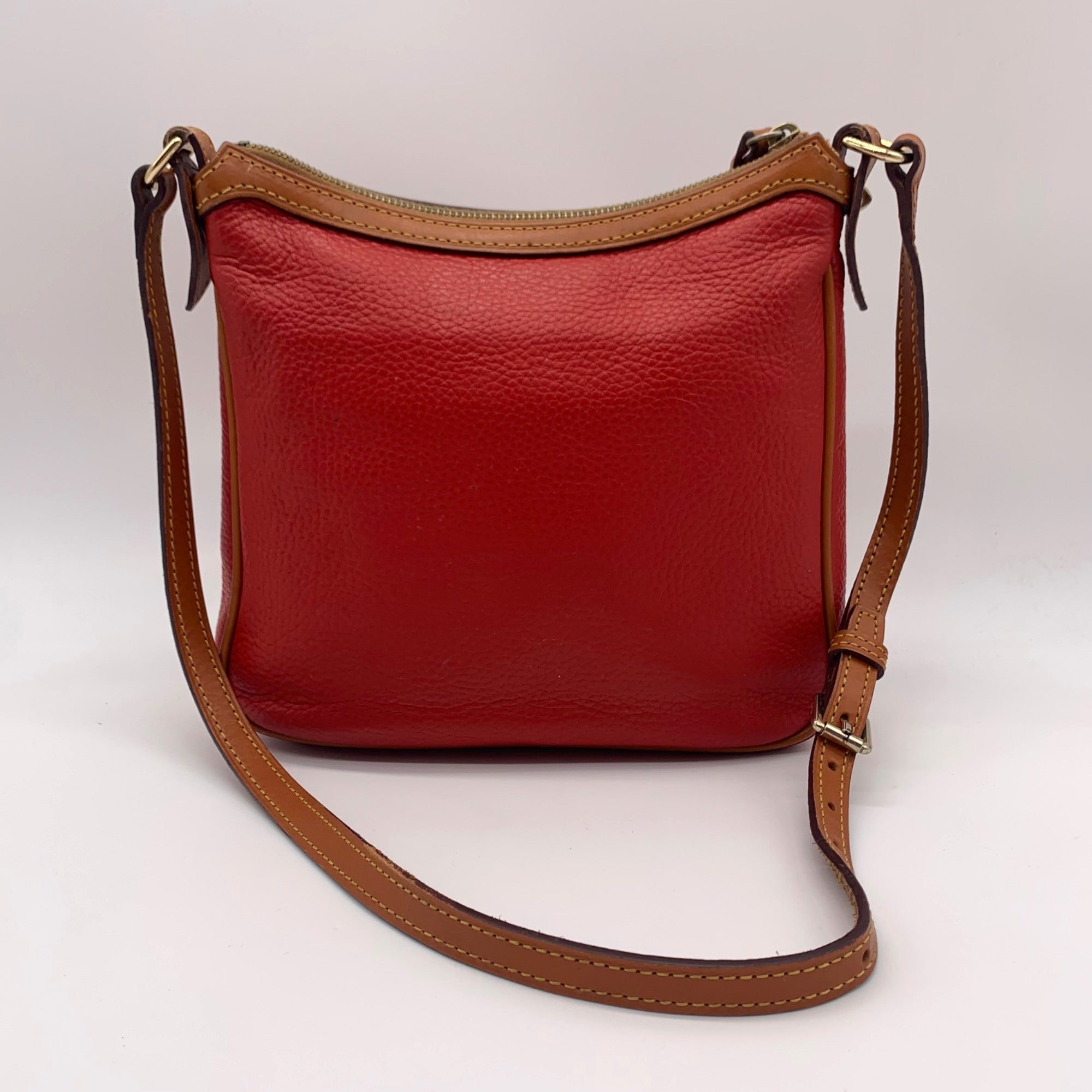 Dooney &amp; Bourke Red &amp; Brown Pebbled Grain Pocket Crossbody