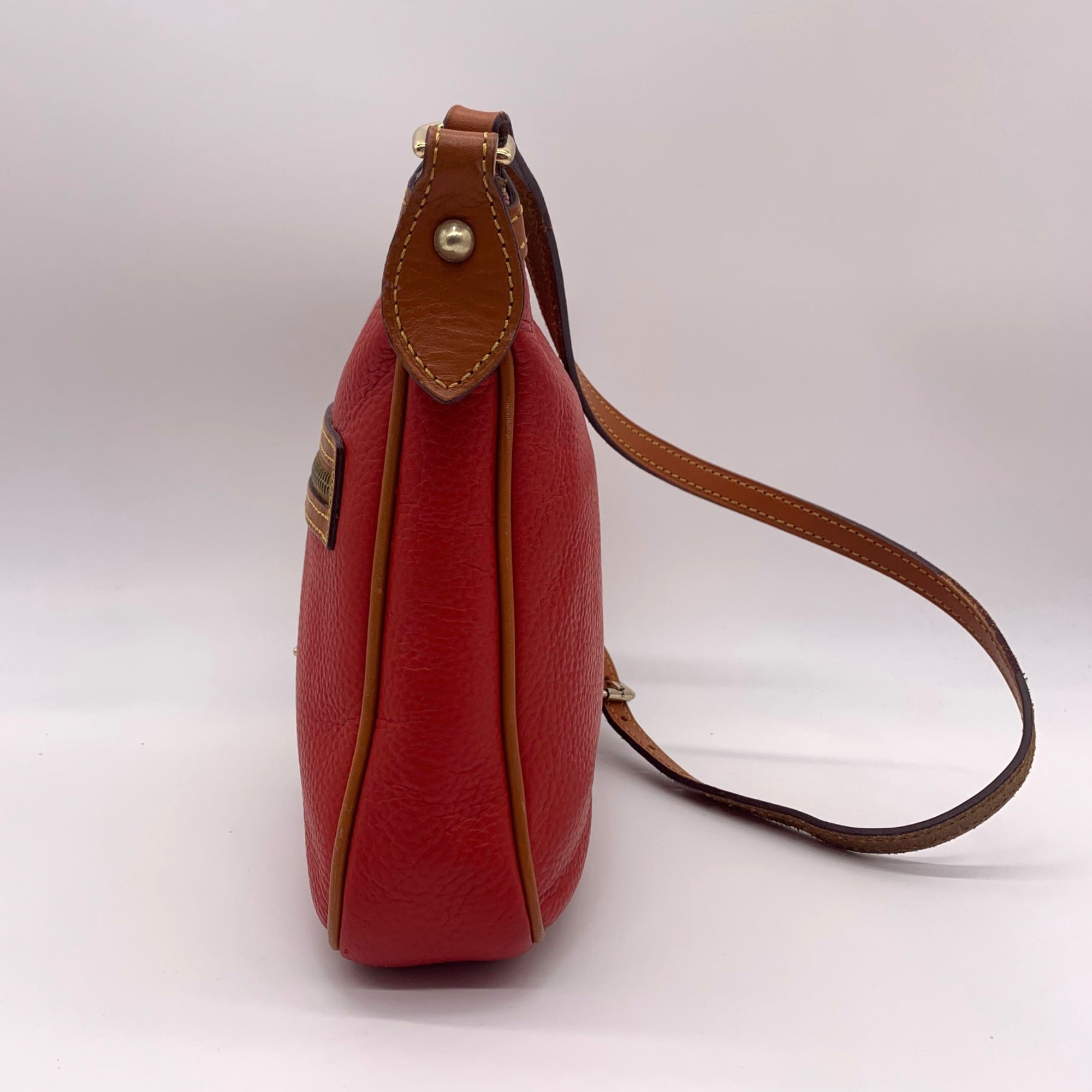 Dooney &amp; Bourke Red &amp; Brown Pebbled Grain Pocket Crossbody