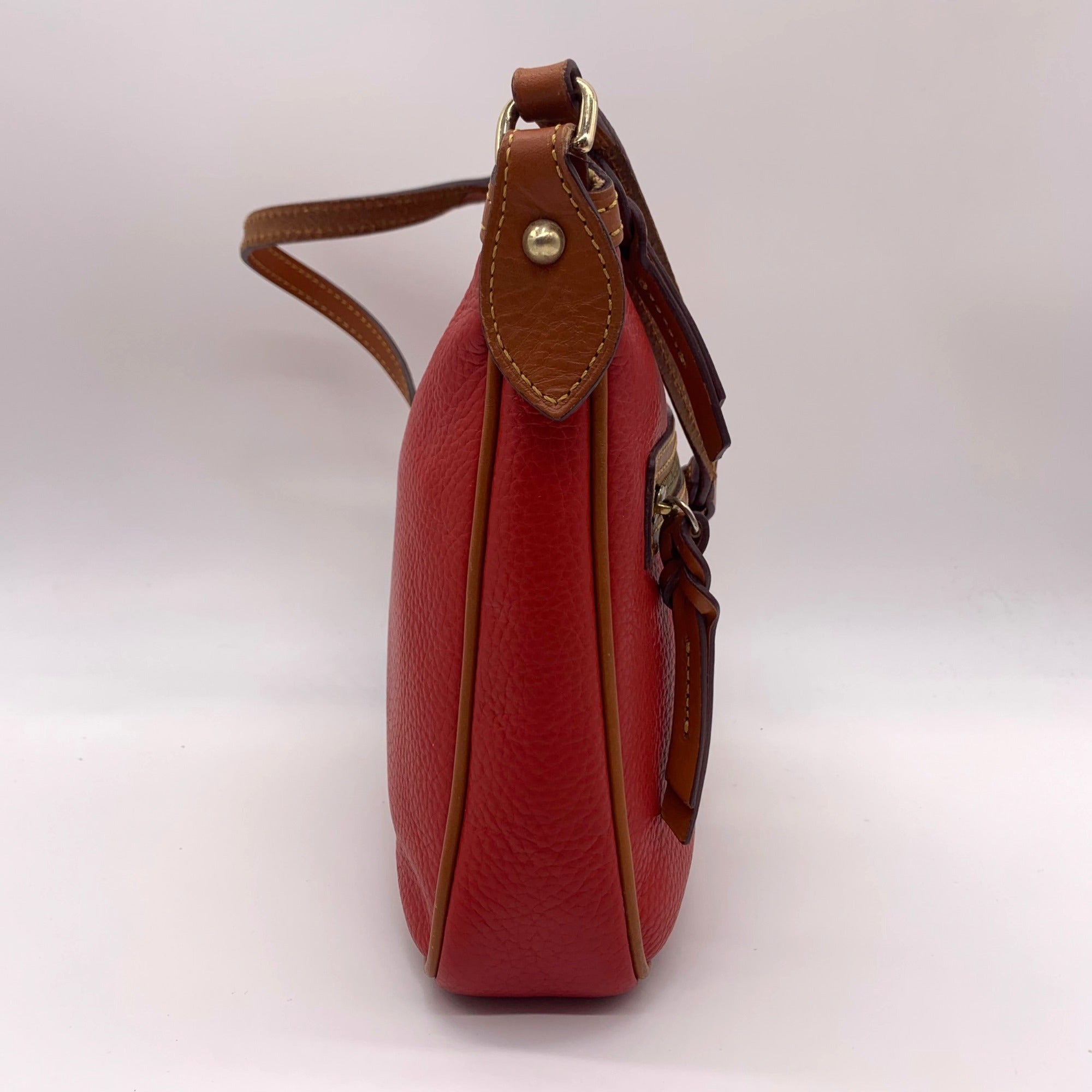 Dooney &amp; Bourke Red &amp; Brown Pebbled Grain Pocket Crossbody