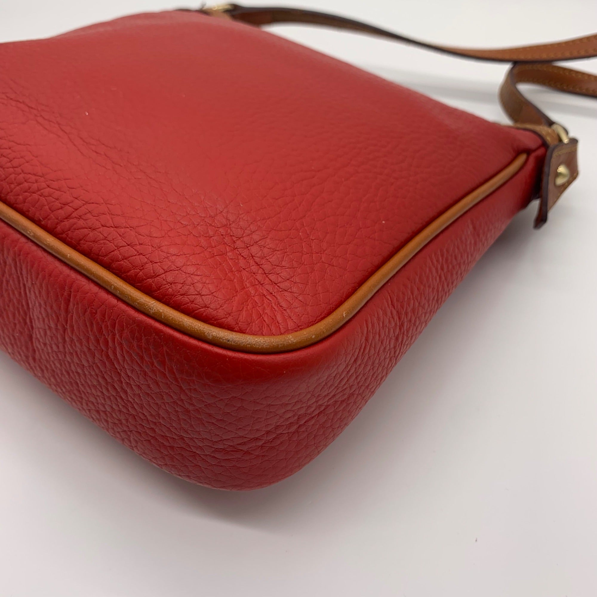 Dooney &amp; Bourke Red &amp; Brown Pebbled Grain Pocket Crossbody