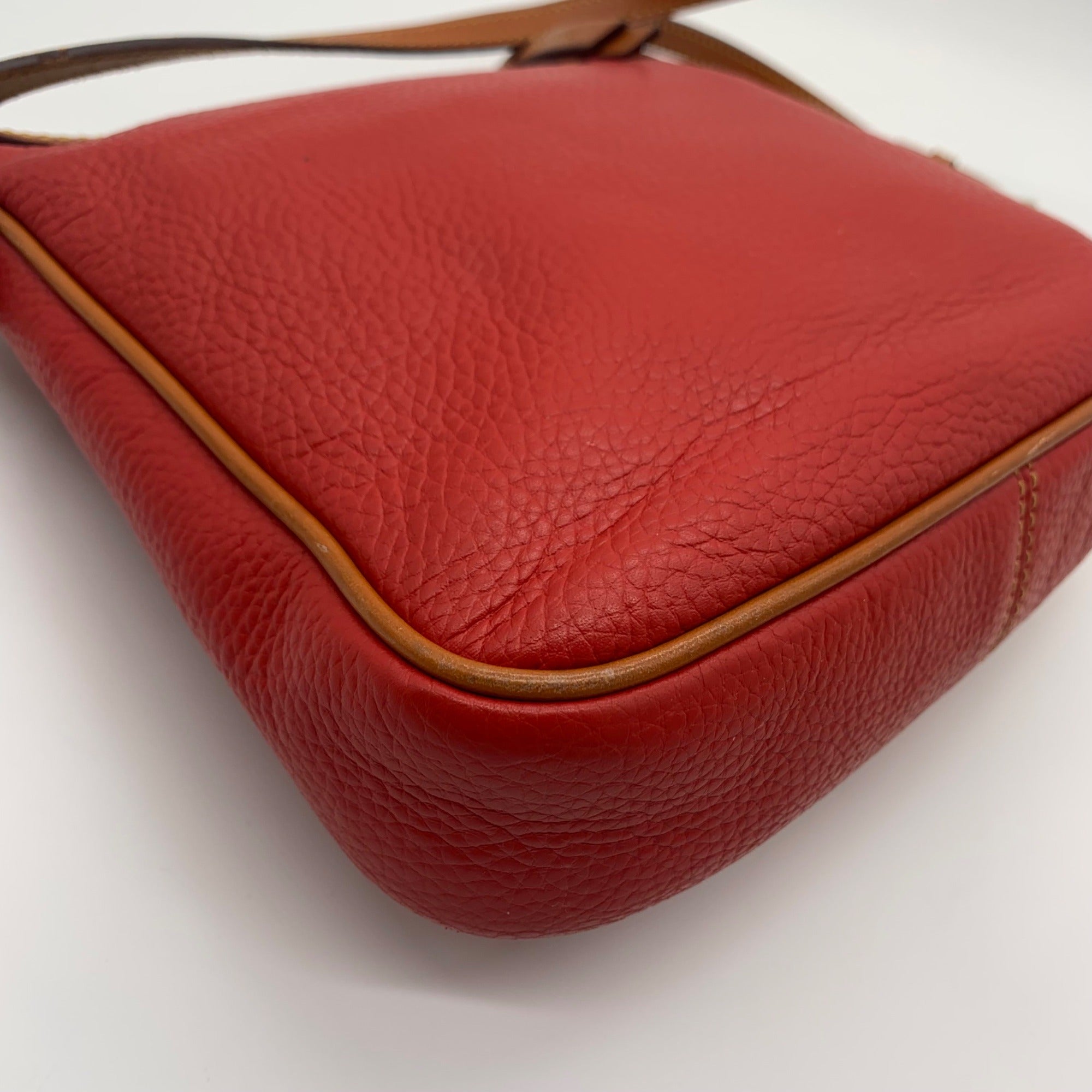 Dooney &amp; Bourke Red &amp; Brown Pebbled Grain Pocket Crossbody