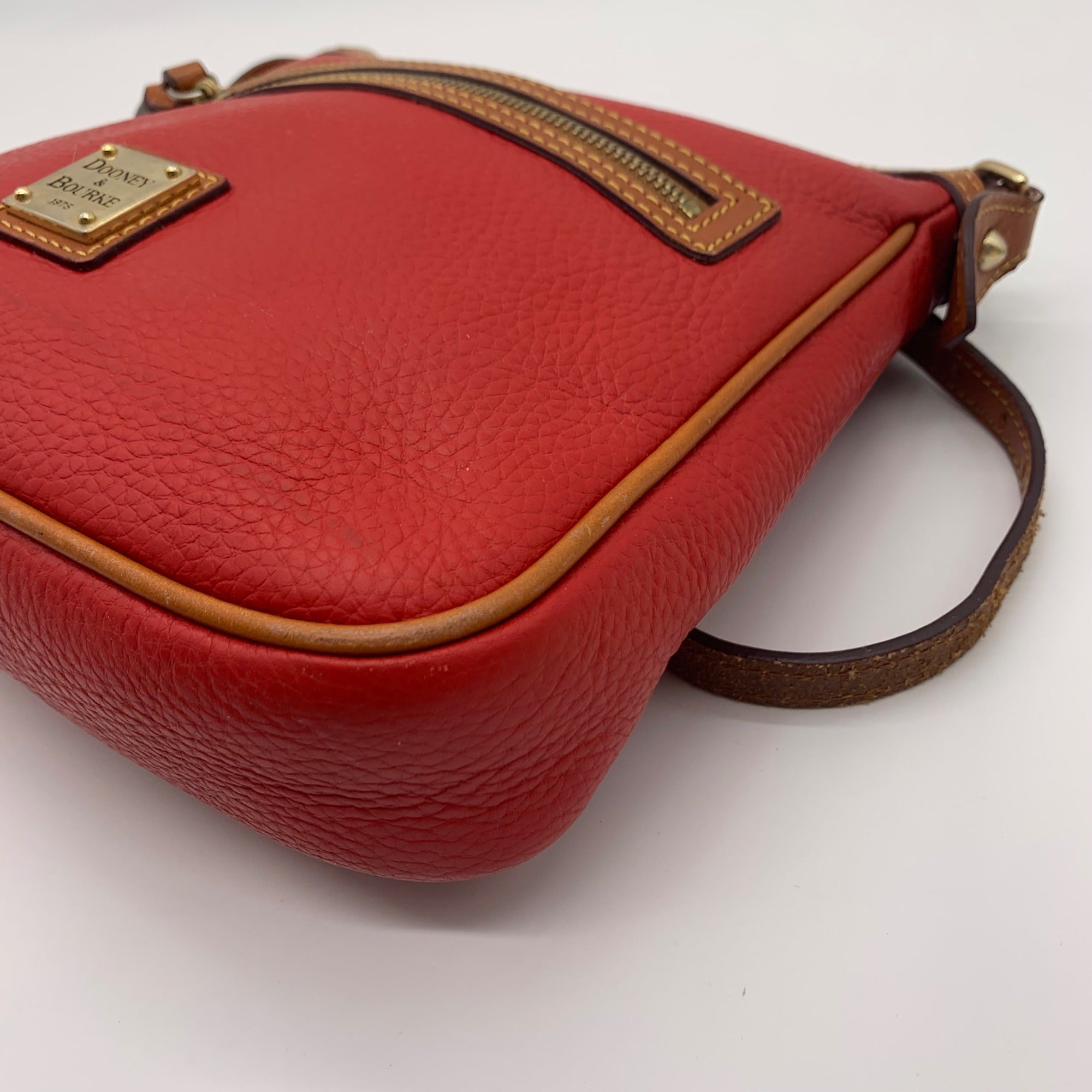 Dooney &amp; Bourke Red &amp; Brown Pebbled Grain Pocket Crossbody