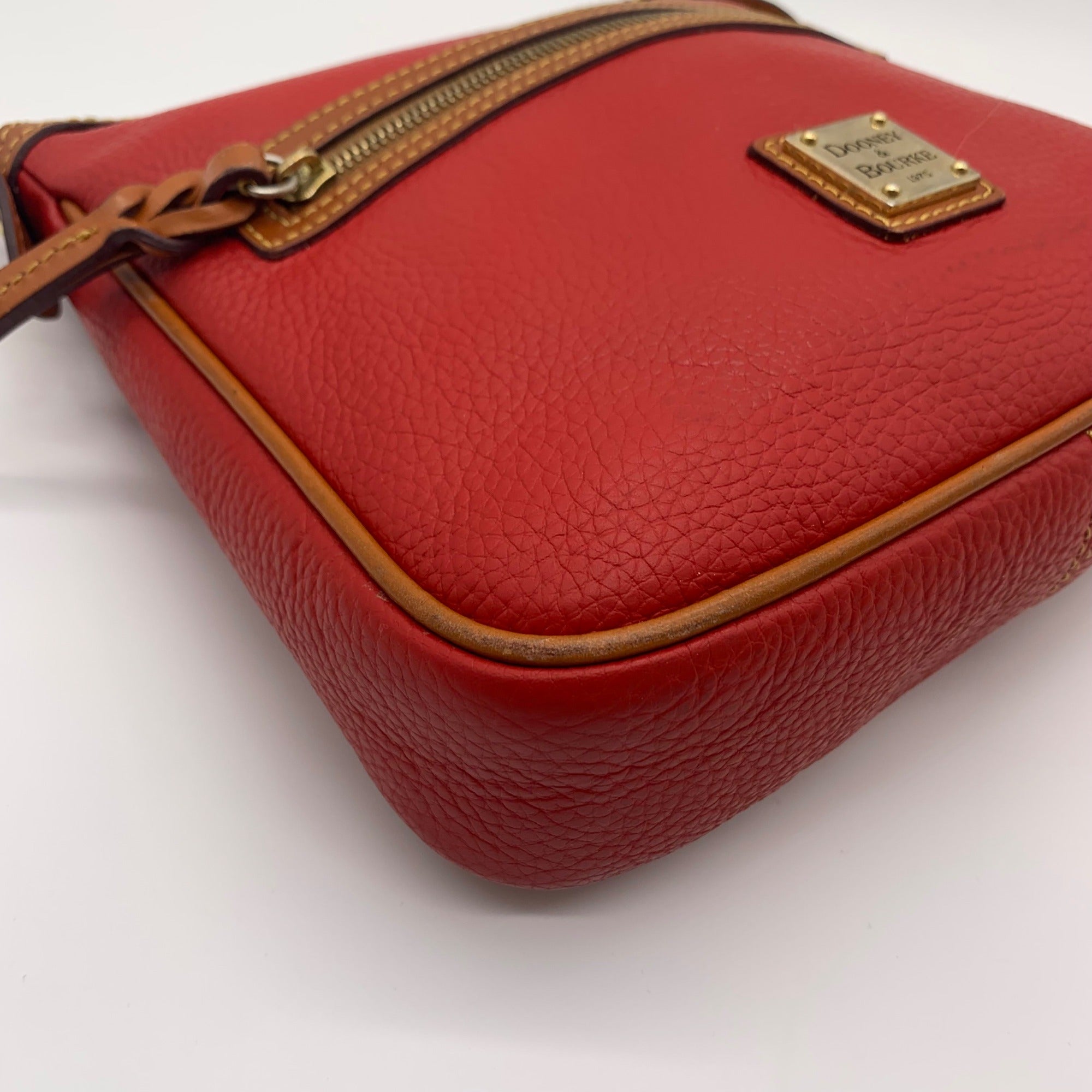 Dooney &amp; Bourke Red &amp; Brown Pebbled Grain Pocket Crossbody