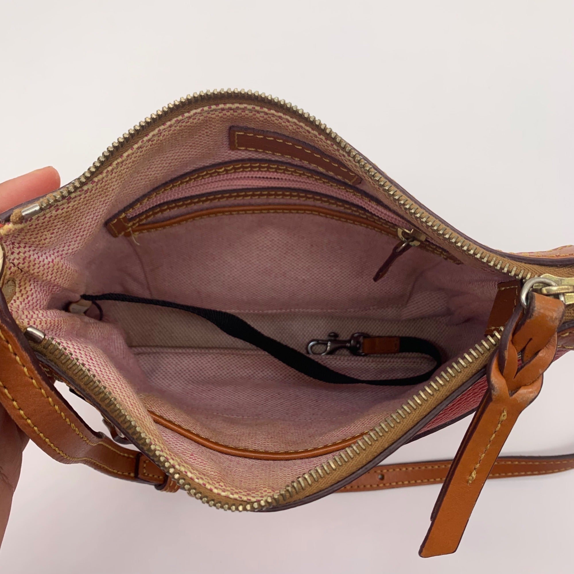 Dooney &amp; Bourke Red &amp; Brown Pebbled Grain Pocket Crossbody