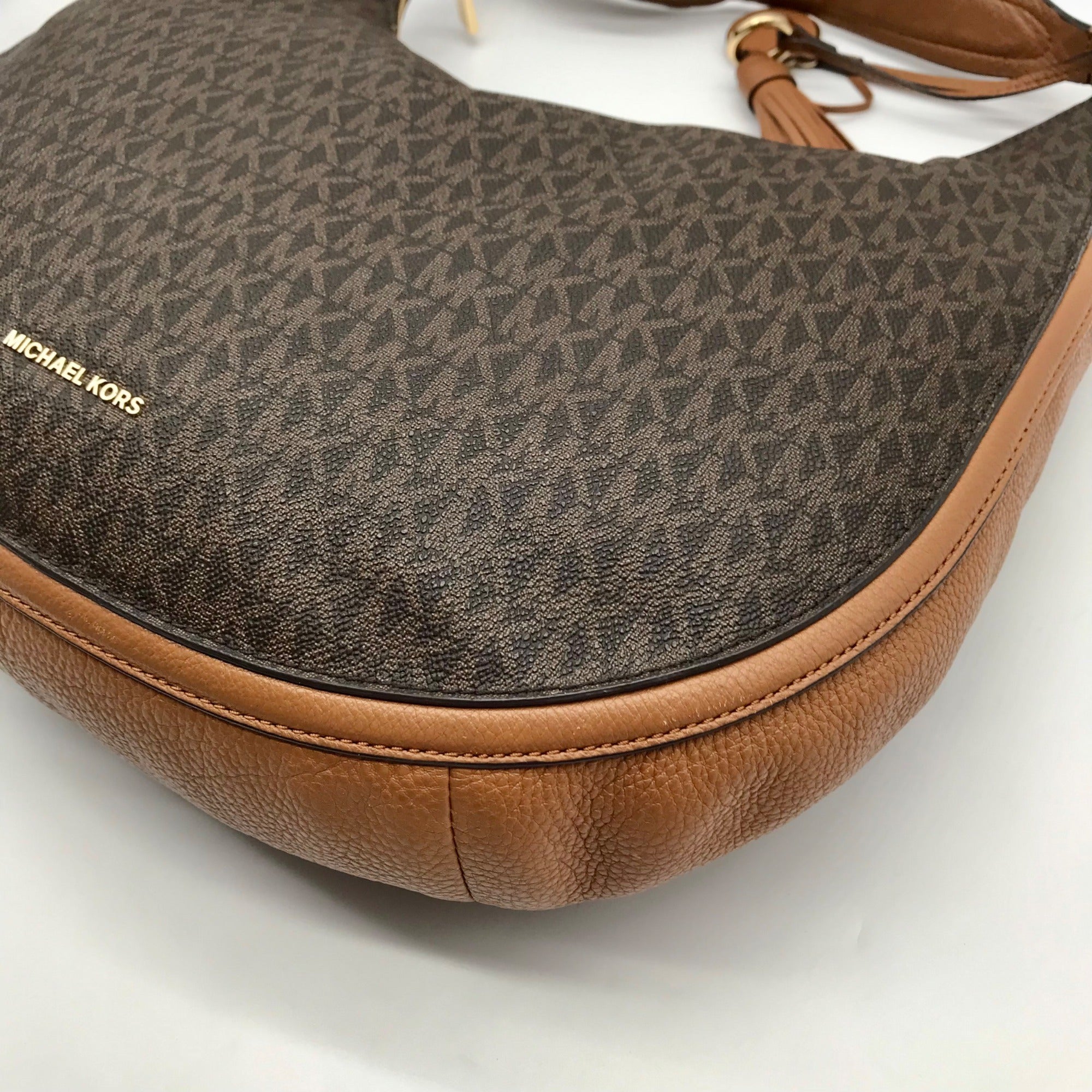 Michael Kors Brown Monogram Canvas Lydia Hobo Shoulder Bag