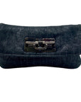 Treesje Black Leather Suede Buckle Clutch