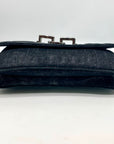 Treesje Black Leather Suede Buckle Clutch