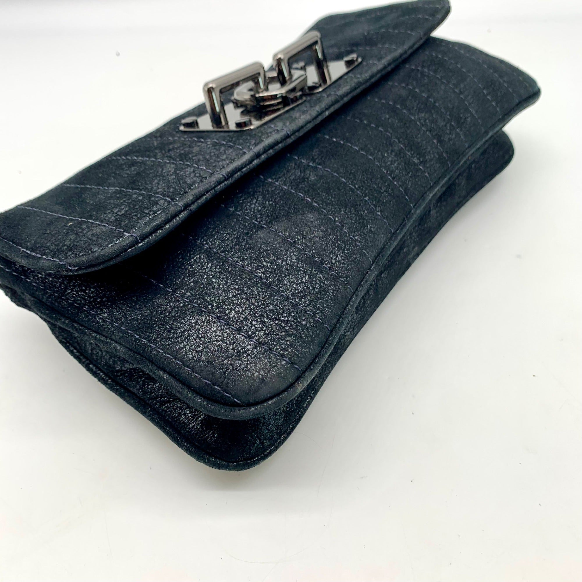 Treesje Black Leather Suede Buckle Clutch