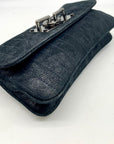 Treesje Black Leather Suede Buckle Clutch