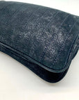 Treesje Black Leather Suede Buckle Clutch